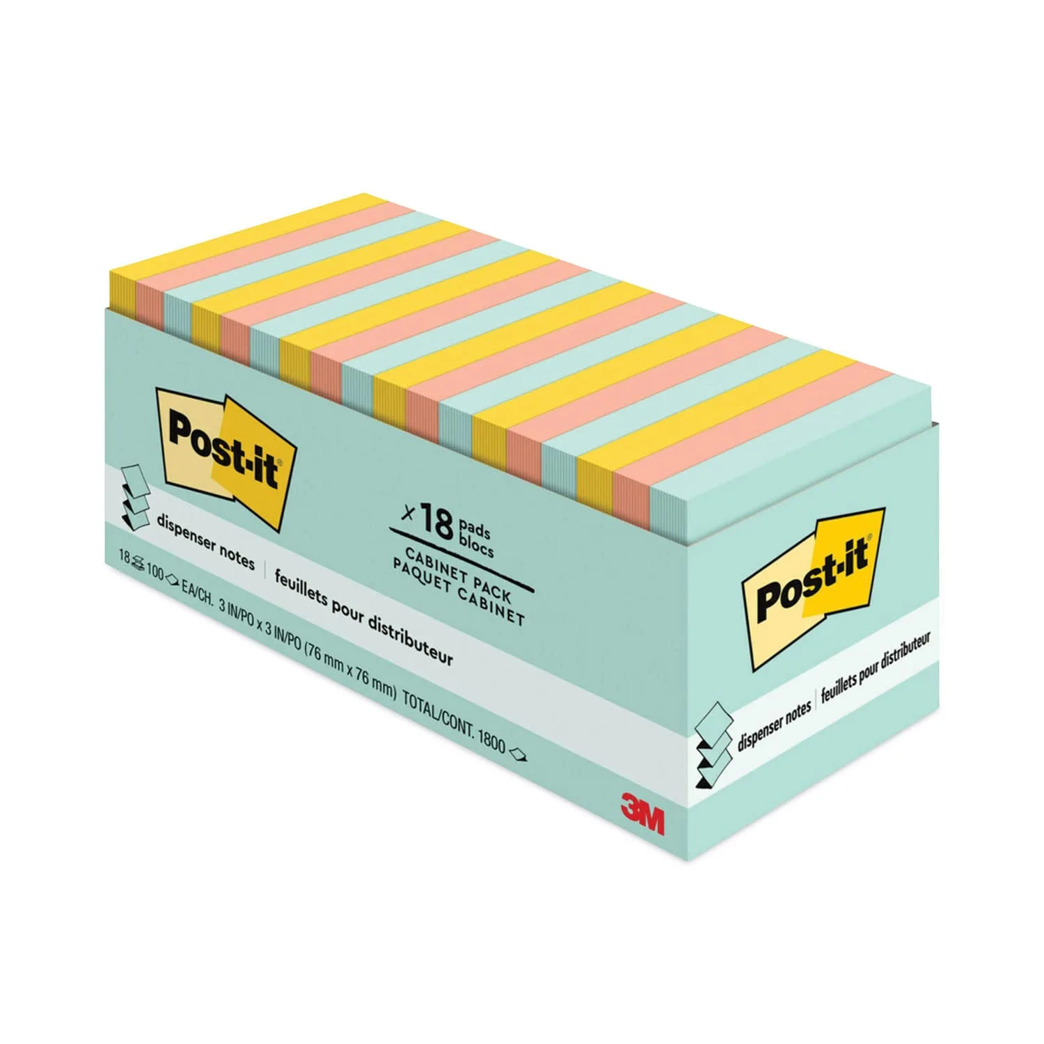 Post-it Pop-up Notes, 18 Pads (1800 Sheets), 3 in x 3 in - Marseille / Beachside Collection