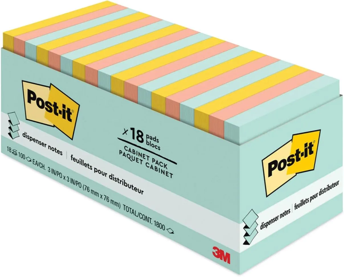 Post-it Pop-up Notes, 18 Pads (1800 Sheets), 3 in x 3 in - Marseille / Beachside Collection