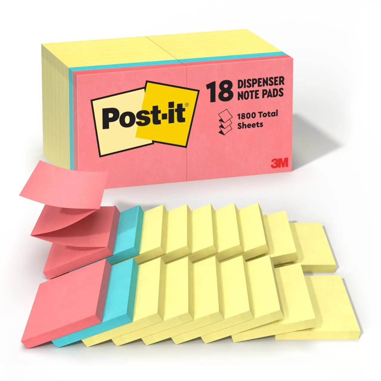 Post-it Dispenser Pop-up Notes, 3x3 in, 18 Pads, Assorted Colors