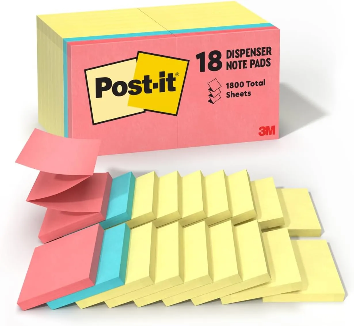 Post-it Dispenser Pop-up Notes, 3x3 in, 18 Pads, Assorted Colors