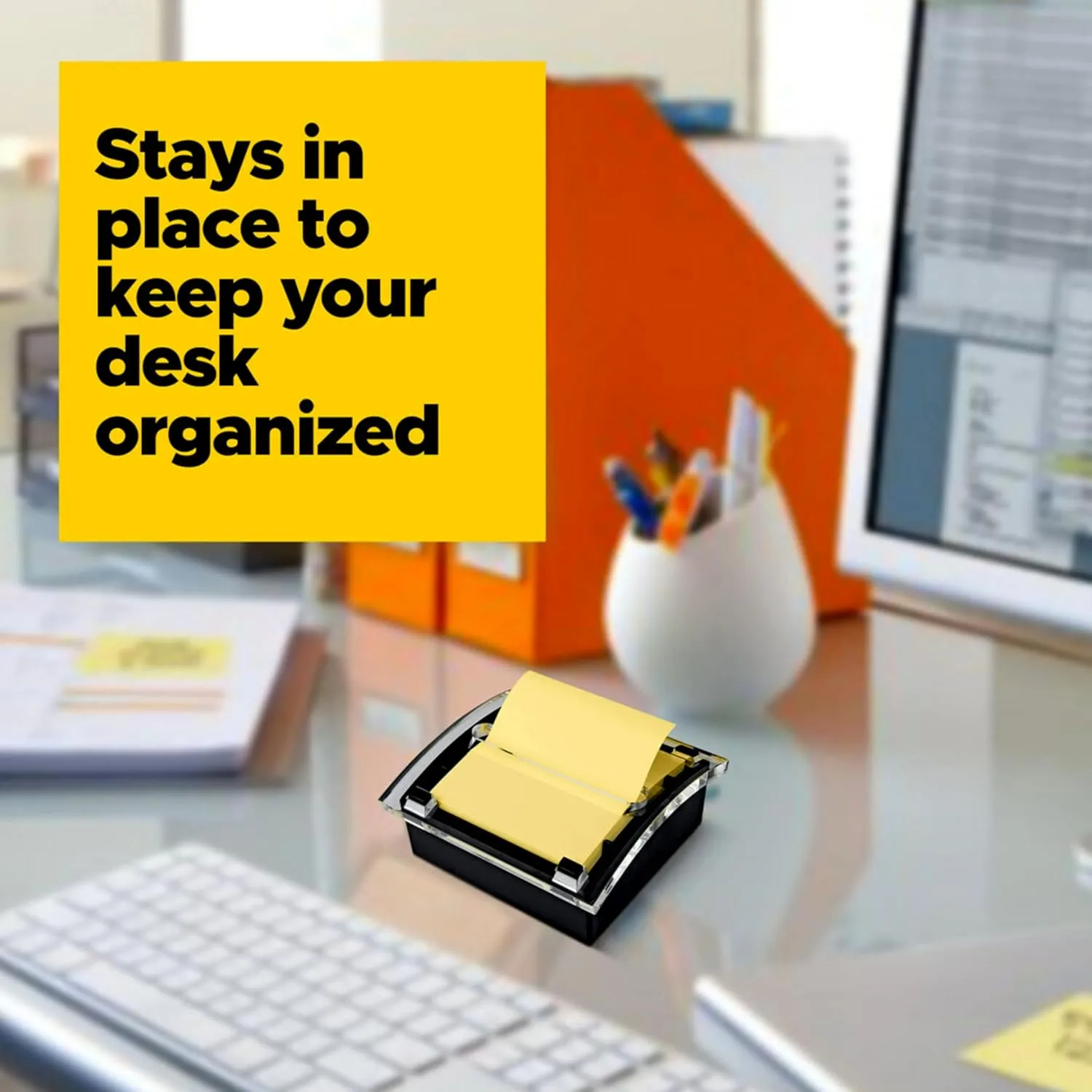 Post-it Pop-up Notes Dispenser, Organizes Desk & Keeps Notes Nearby, Black Base, Clear Top