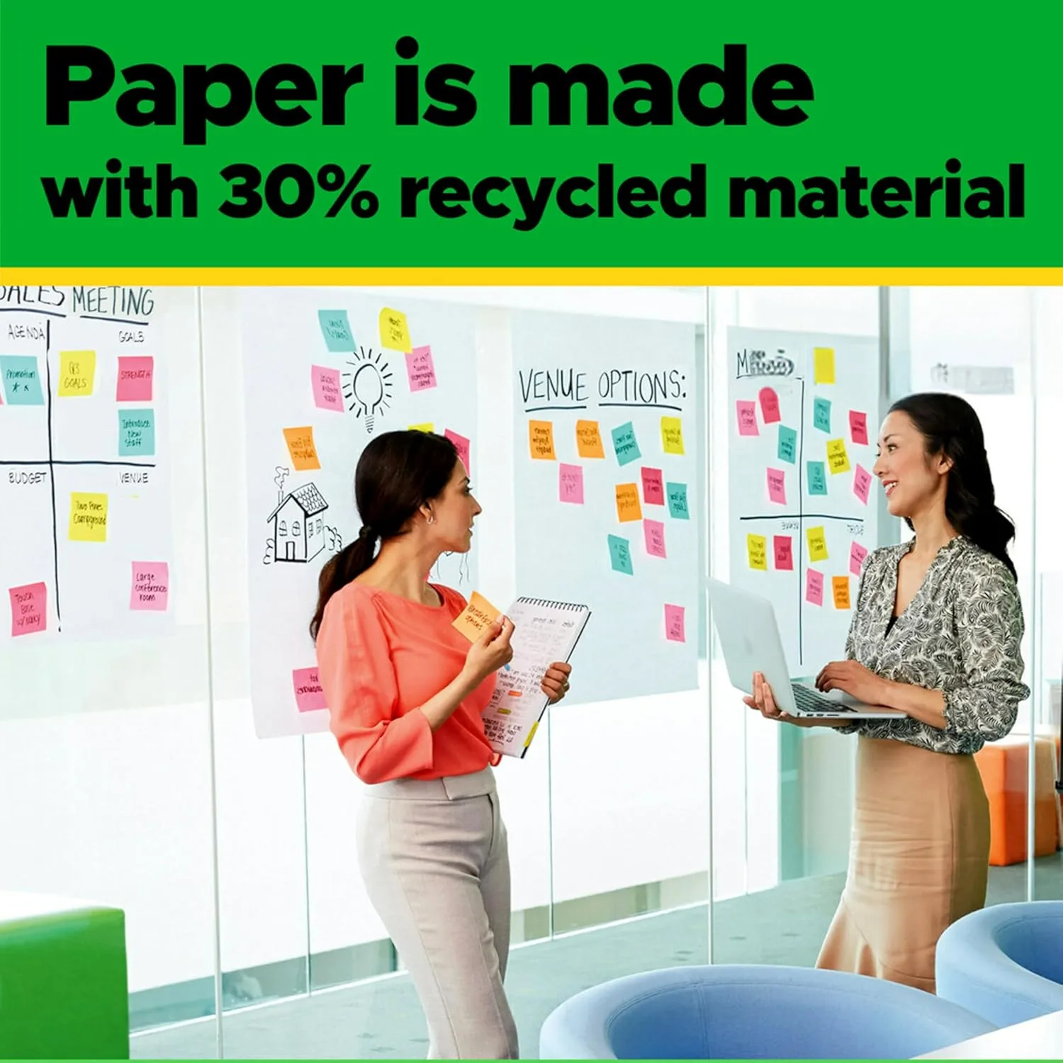Post-it Easel Pad Made with Recycled Paper, 25 in x 30 in, White, 30 Sheets/Pad, 6 Pads/Pack (559RP-VAD6)