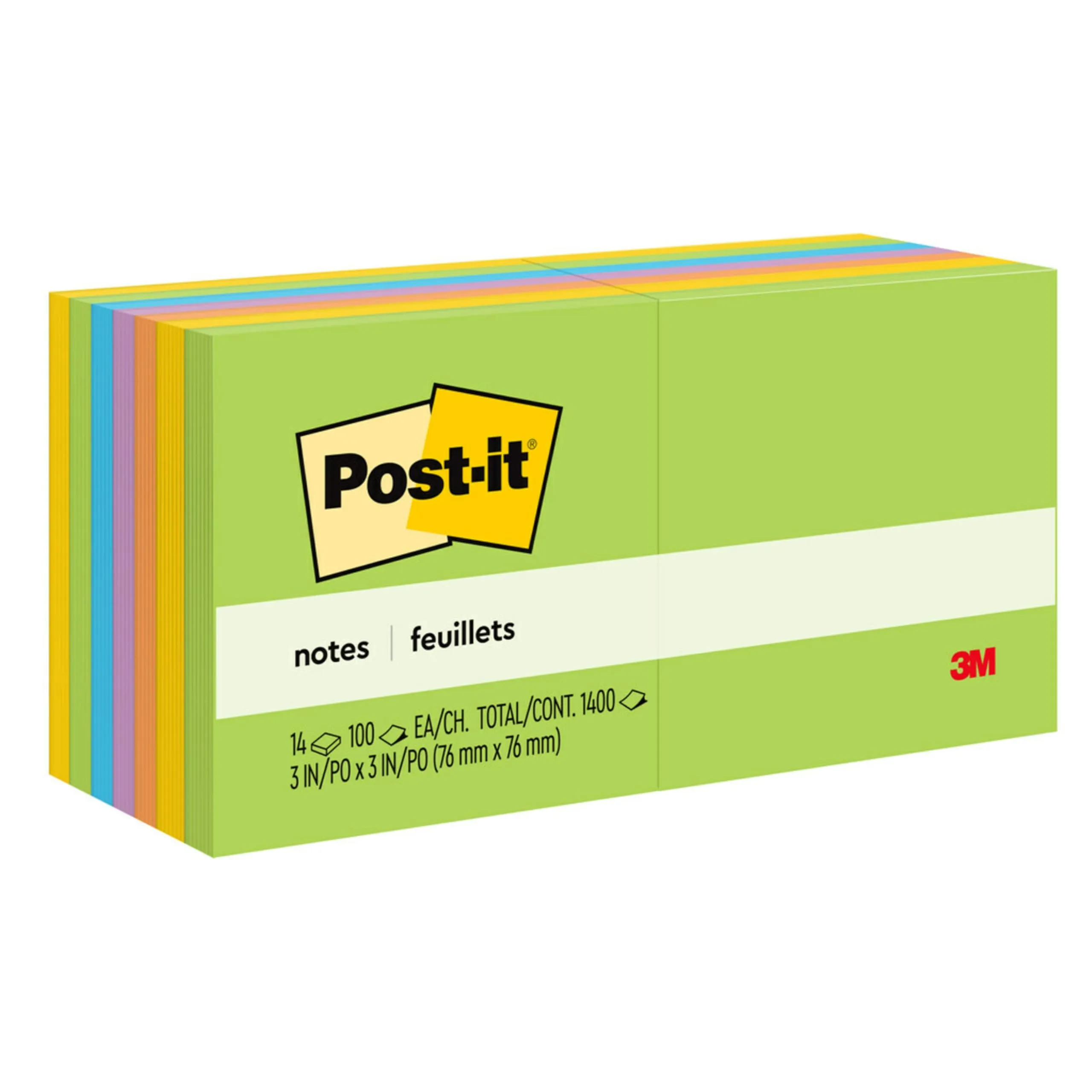 Post-it Notes, 3 in x 3 in, 14 Pads, 100 Sheets per Pad, Floral Fantasy Collection