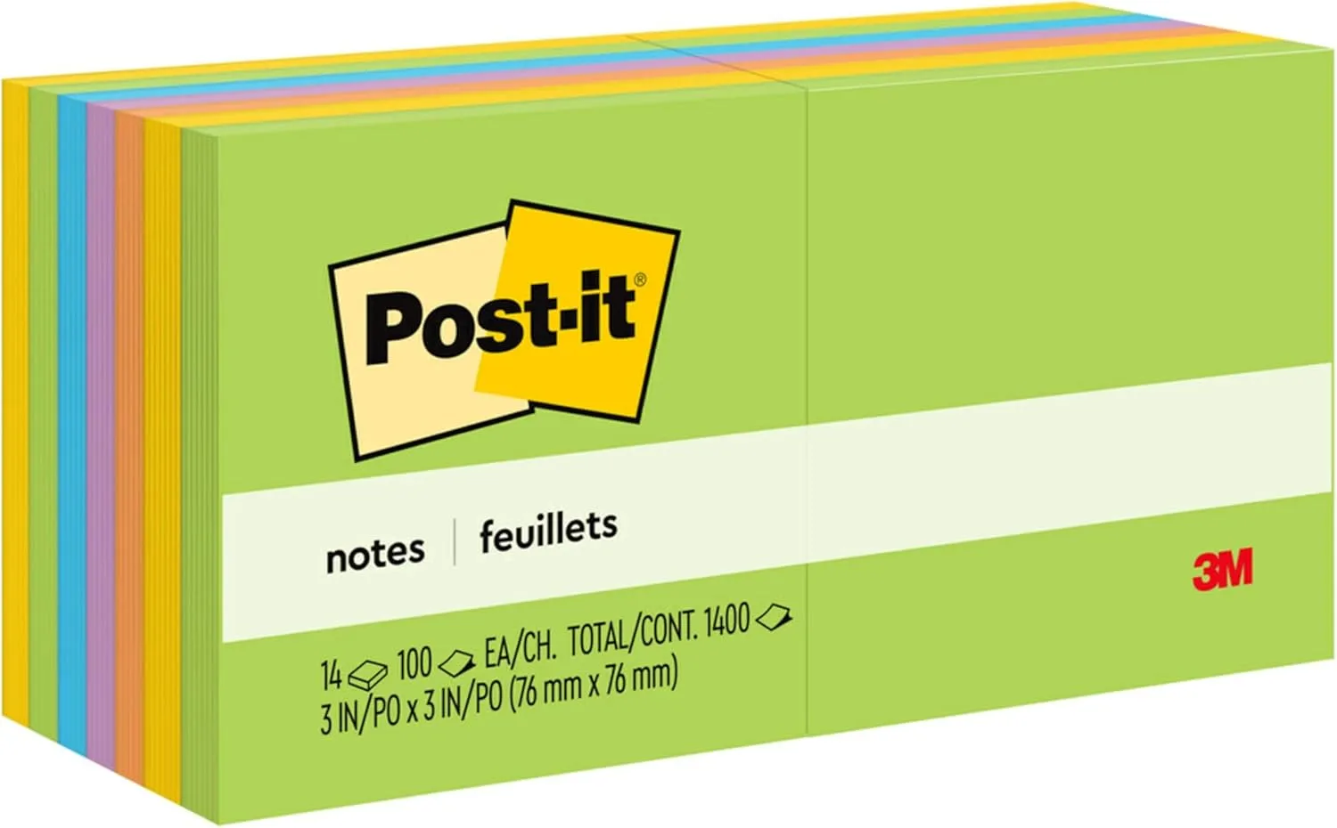 Post-it Notes, 3 in x 3 in, 14 Pads, 100 Sheets per Pad, Floral Fantasy Collection