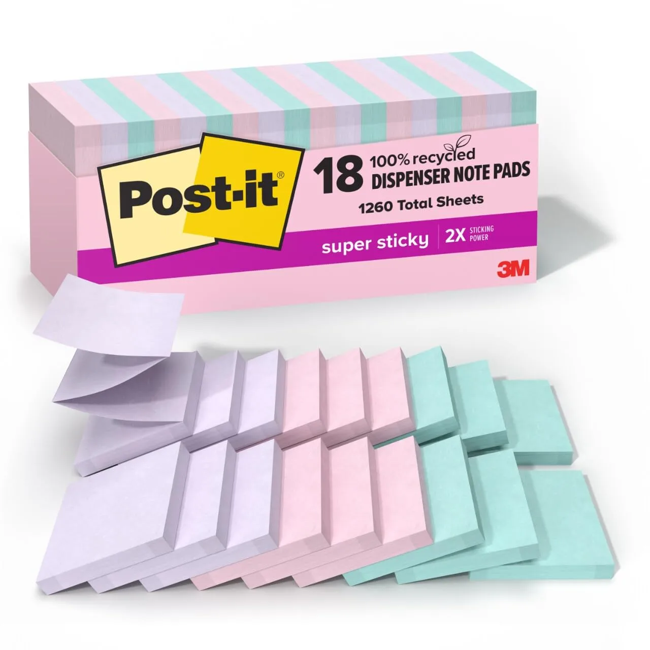 Post-it Super Sticky 100% Recycled Pop-up Notes, 3 in x 3 in, Wanderlust Pastels