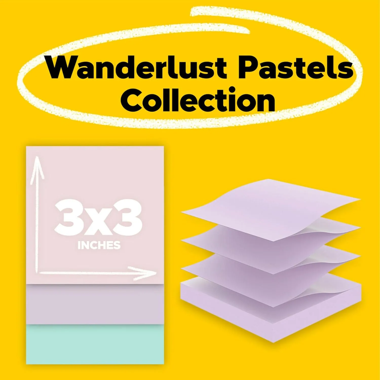 Post-it Super Sticky 100% Recycled Pop-up Notes, 3 in x 3 in, Wanderlust Pastels