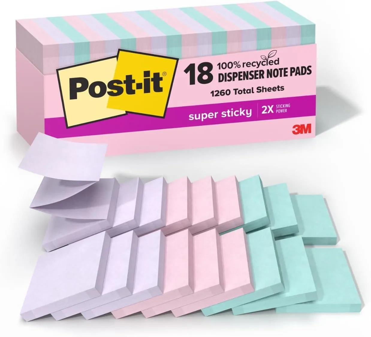 Post-it Super Sticky 100% Recycled Pop-up Notes, 3 in x 3 in, Wanderlust Pastels