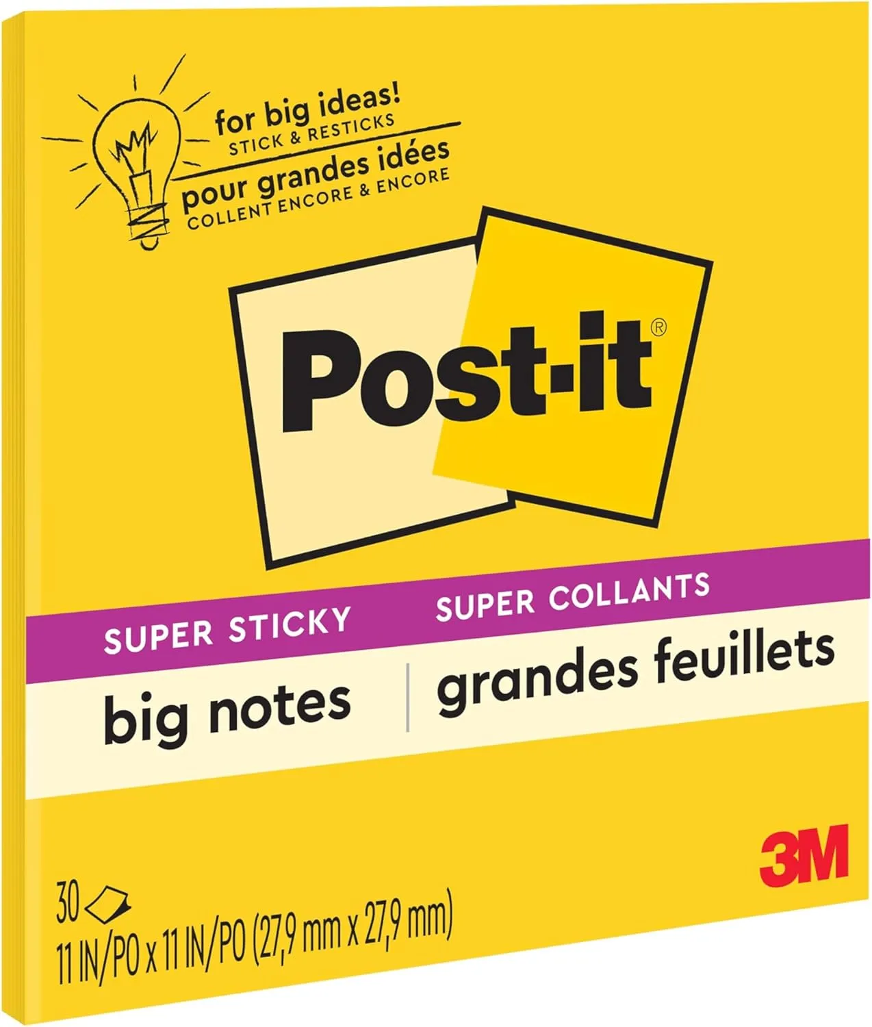 Post-it Super Sticky Big Notes, 11 in x 11 in, 1 Pad, 2X The Sticking Power, Yellow, Recyclable (BN11)