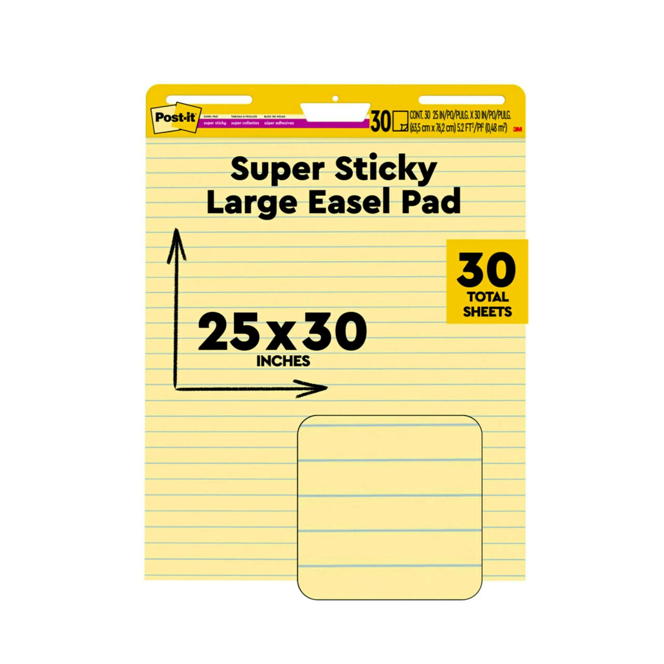 Post-it Super Sticky Easel Pad, 25 x 30 Inches, 30 Sheets/Pad, 1 Pad (561SS), Yellow Lined Premium Self Stick Flip Chart Paper, Super Sticking Power