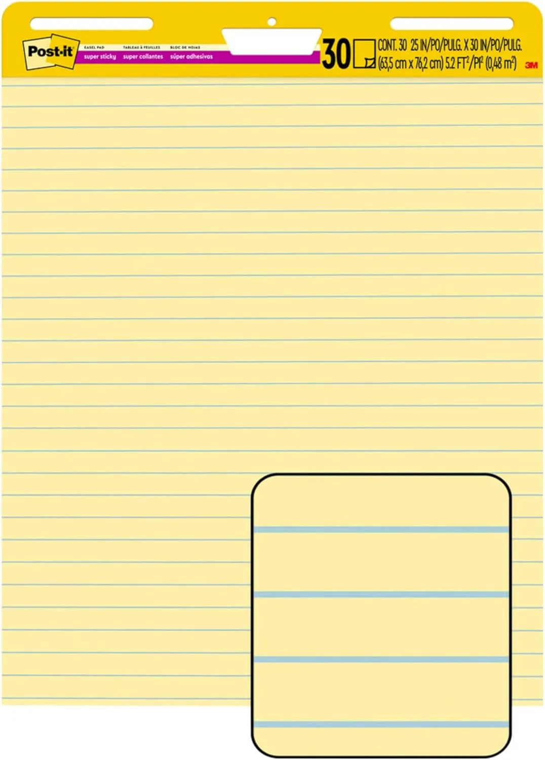 Post-it Super Sticky Easel Pad, 25 x 30 Inches, 30 Sheets/Pad, 1 Pad (561SS), Yellow Lined Premium Self Stick Flip Chart Paper, Super Sticking Power
