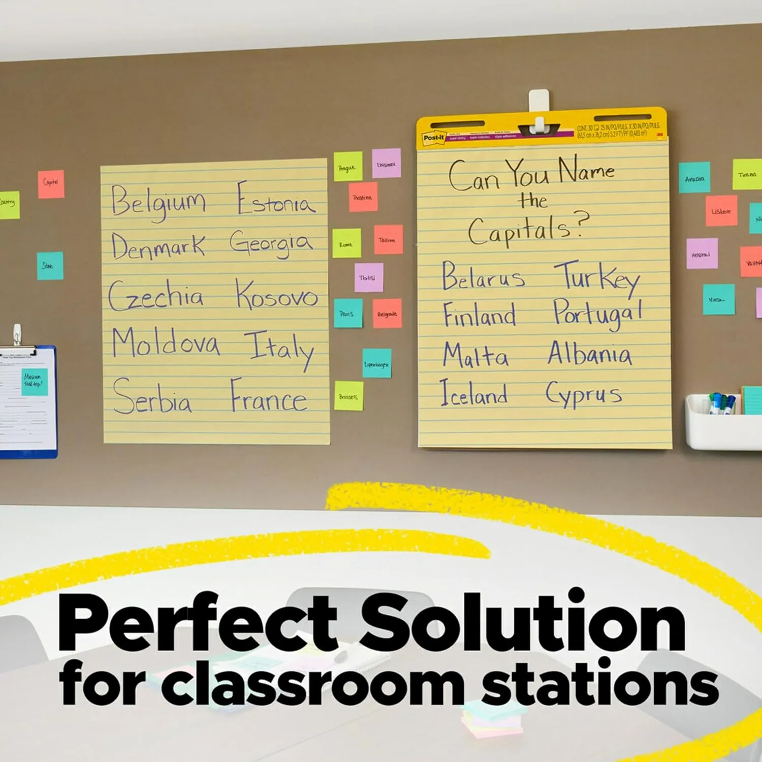 Post-it Super Sticky Easel Pad, 25 x 30 Inches, 30 Sheets/Pad, 1 Pad (561SS), Yellow Lined Premium Self Stick Flip Chart Paper, Super Sticking Power