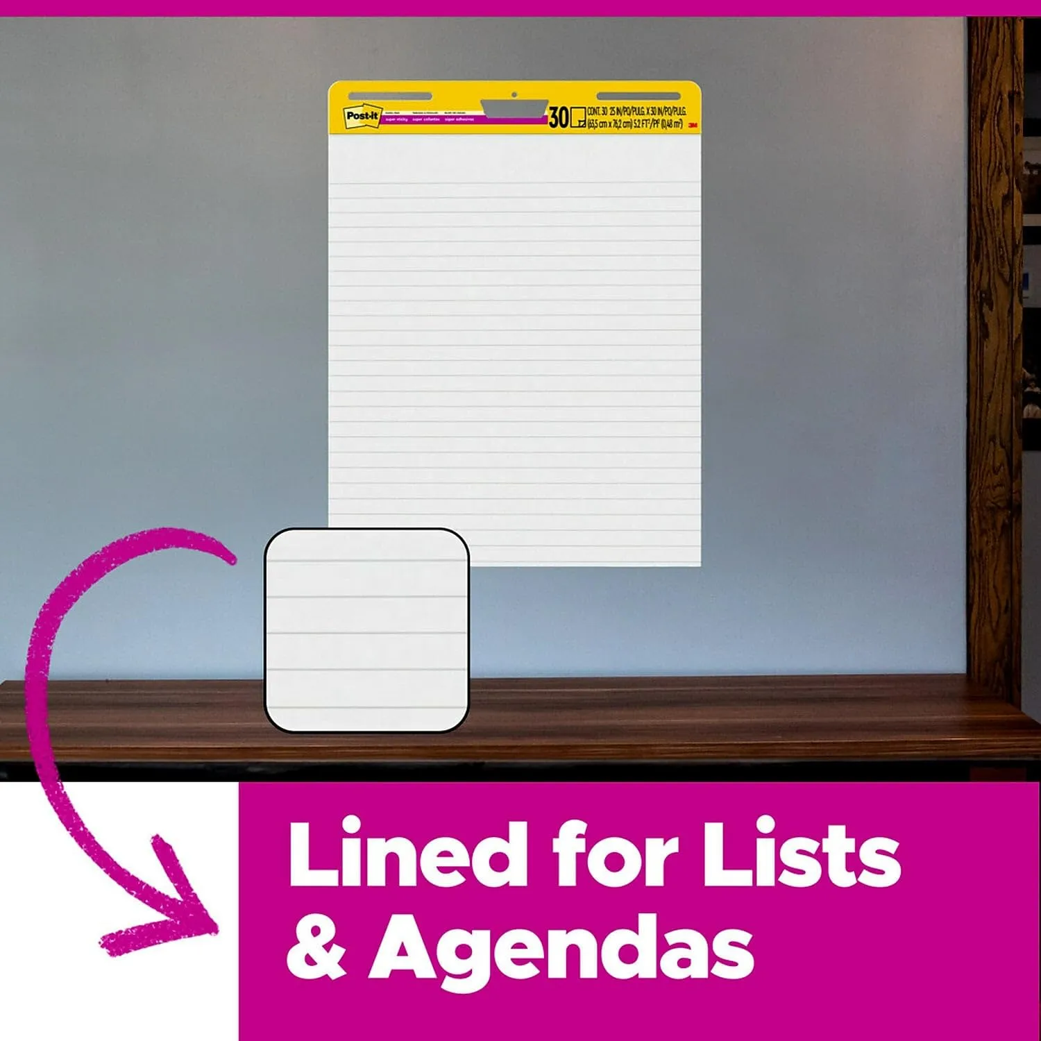 Post-it Super Sticky Wall Easel Pad, 25" x 30", Lined, 30 Sheets/Pad, 6 Pads/Pack (561WL-VAD-6PK)