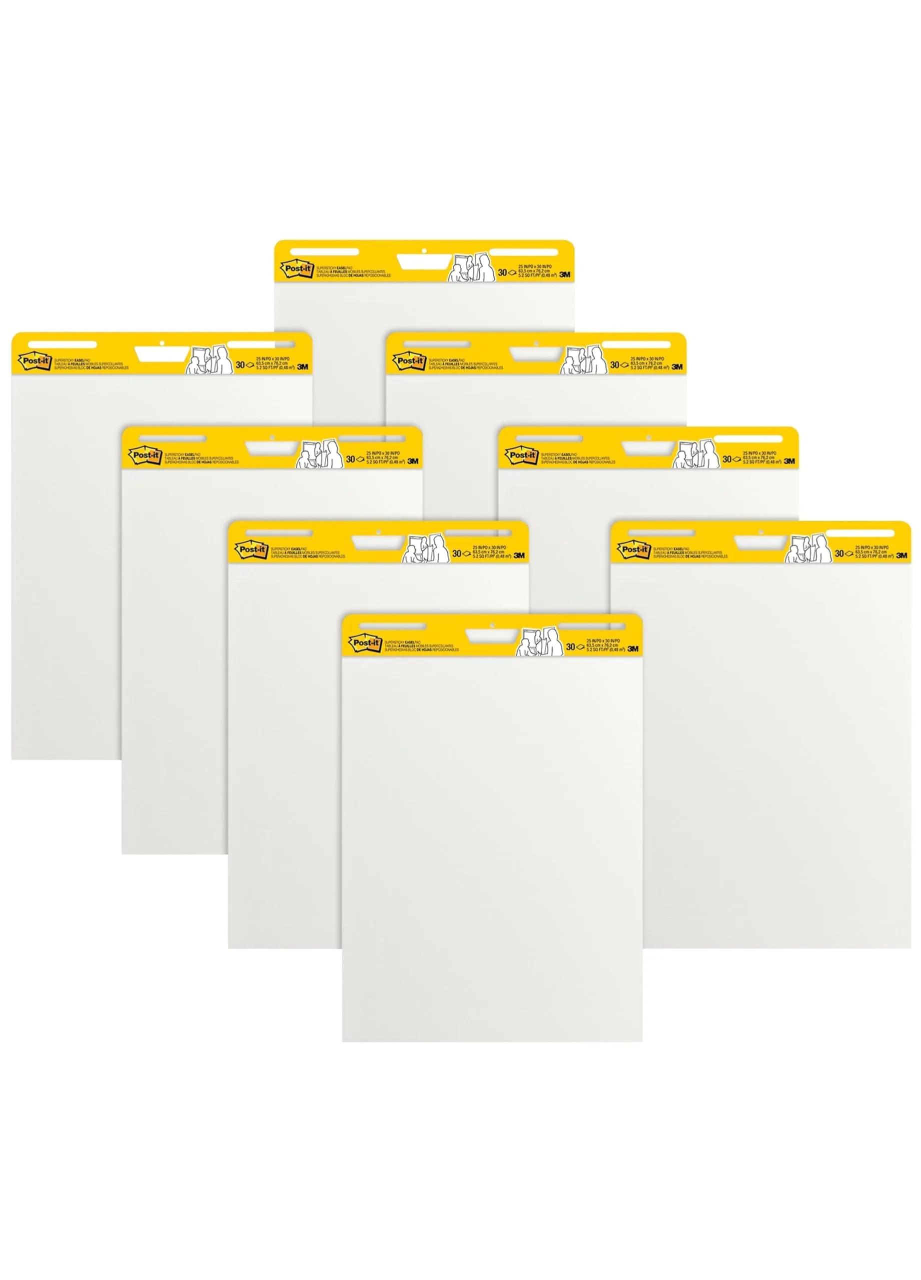Post-it Super Sticky Easel Pads, 25in x 30in, 8 Pads, 30 Sheets/Pad, 30% Recycled, White