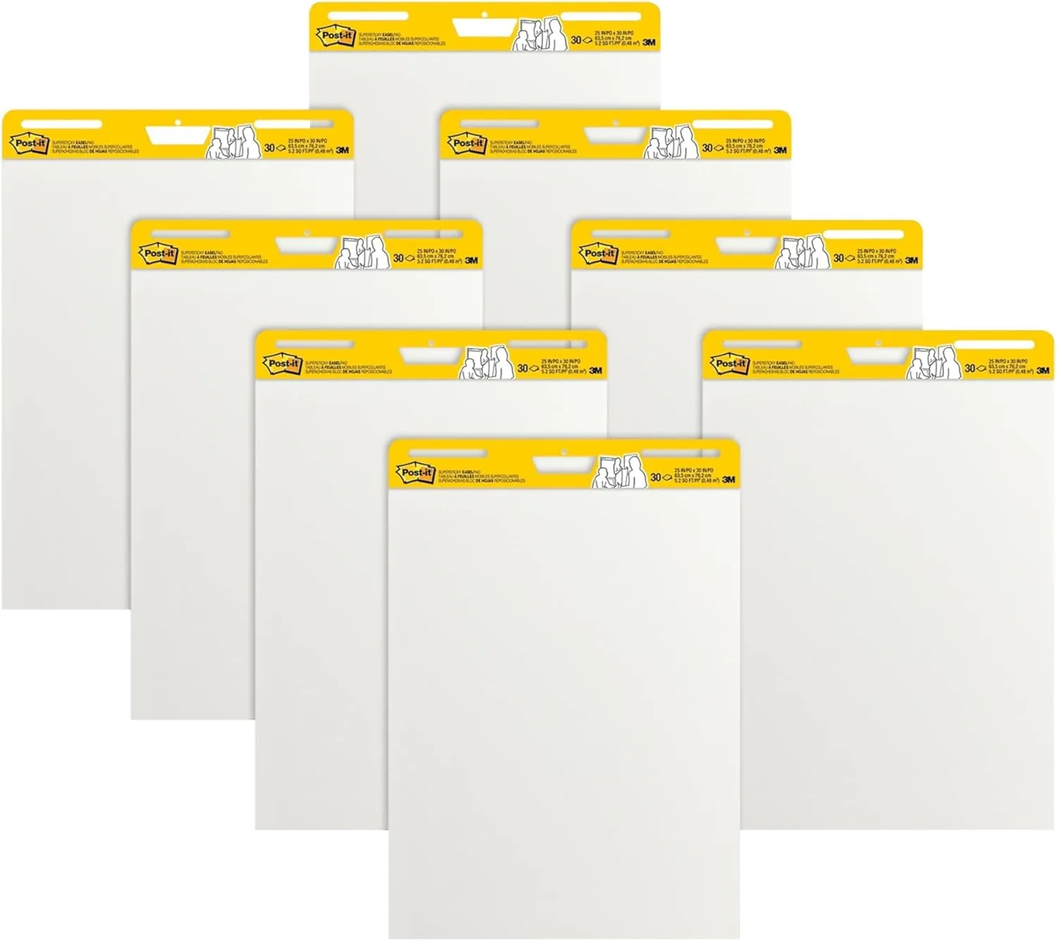 Post-it Super Sticky Easel Pads, 25in x 30in, 8 Pads, 30 Sheets/Pad, 30% Recycled, White