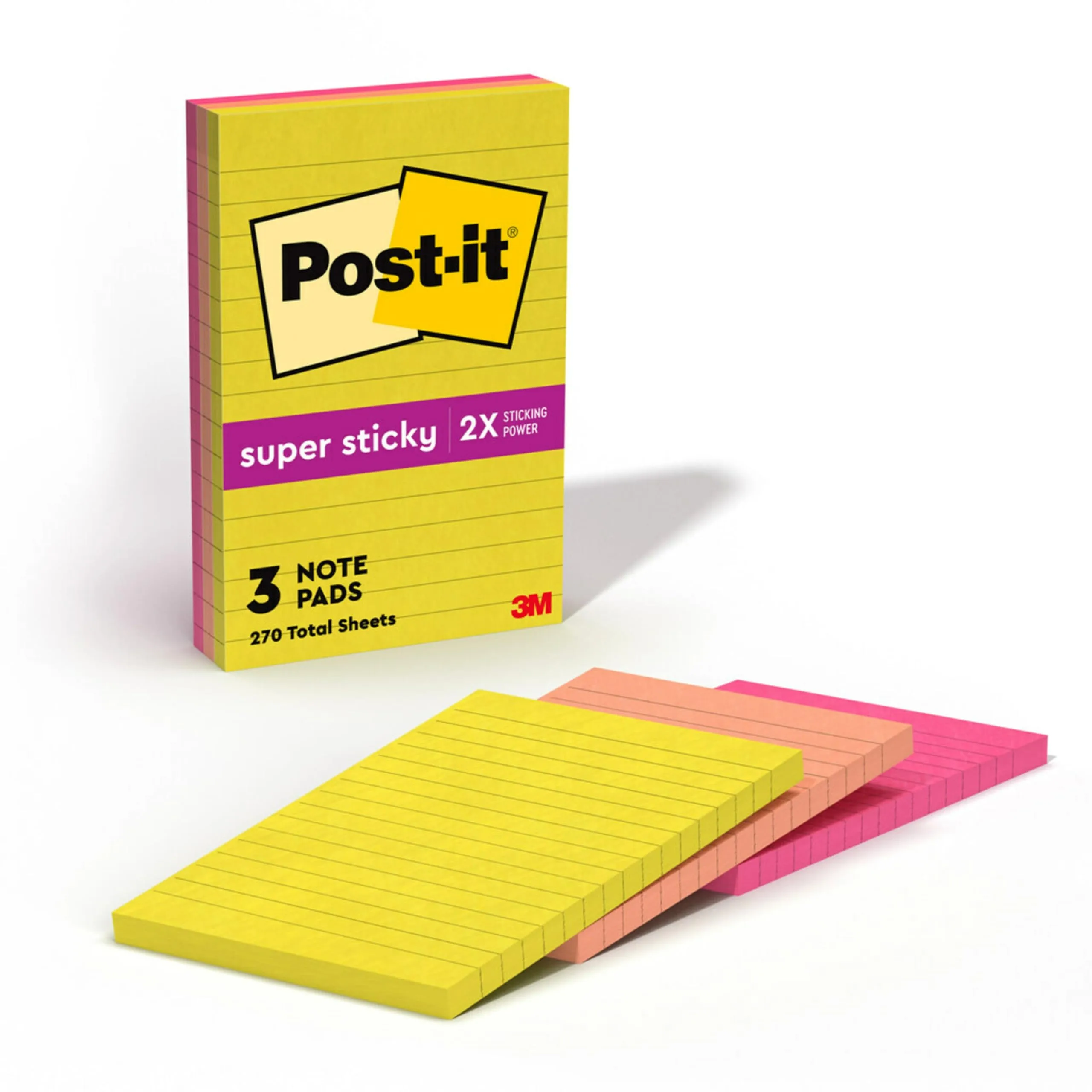 Post-it Super Sticky Lined Notes, 3-Pack, 4 x 6 in, Summer Joy Collection