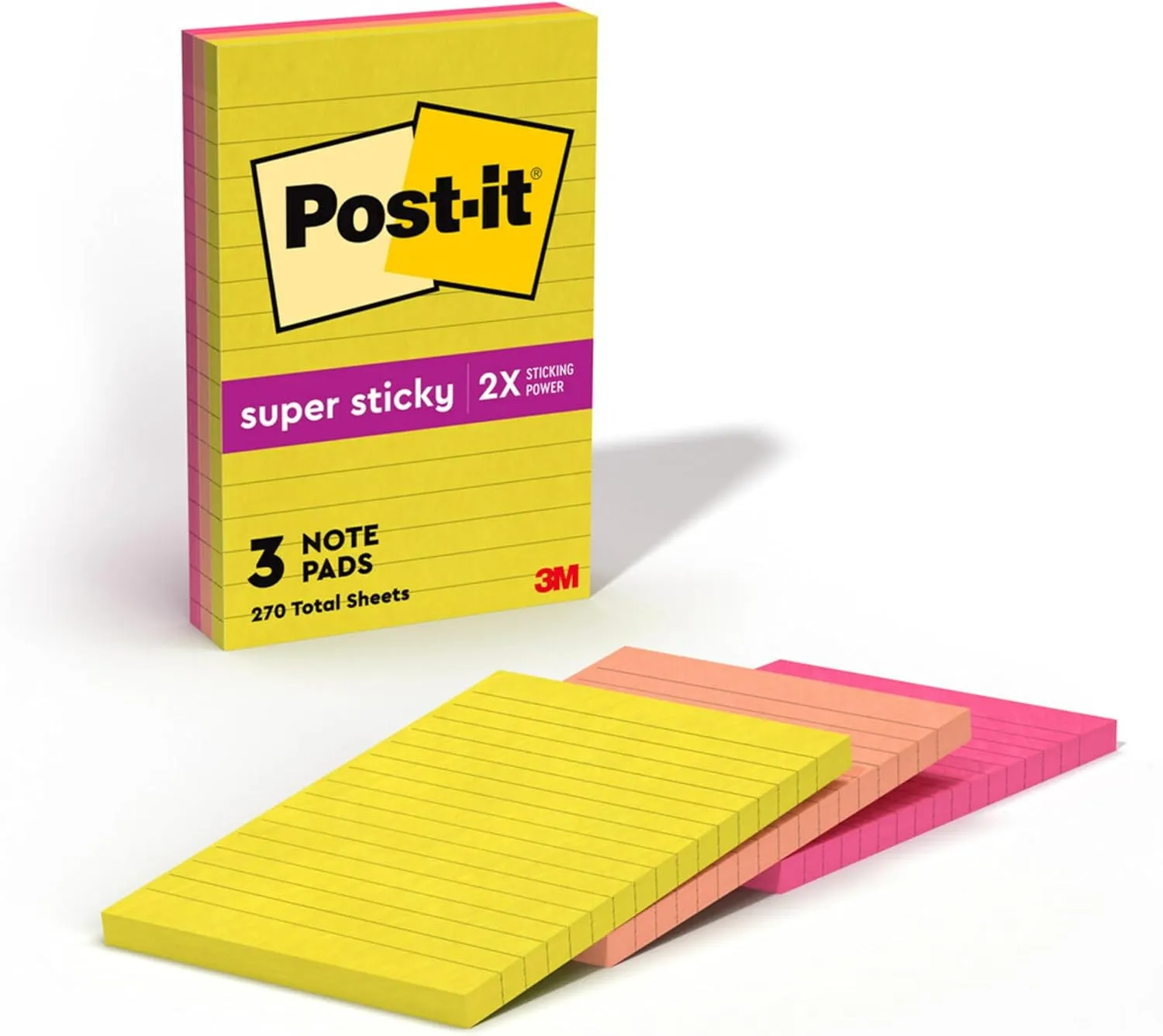 Post-it Super Sticky Lined Notes, 3-Pack, 4 x 6 in, Summer Joy Collection