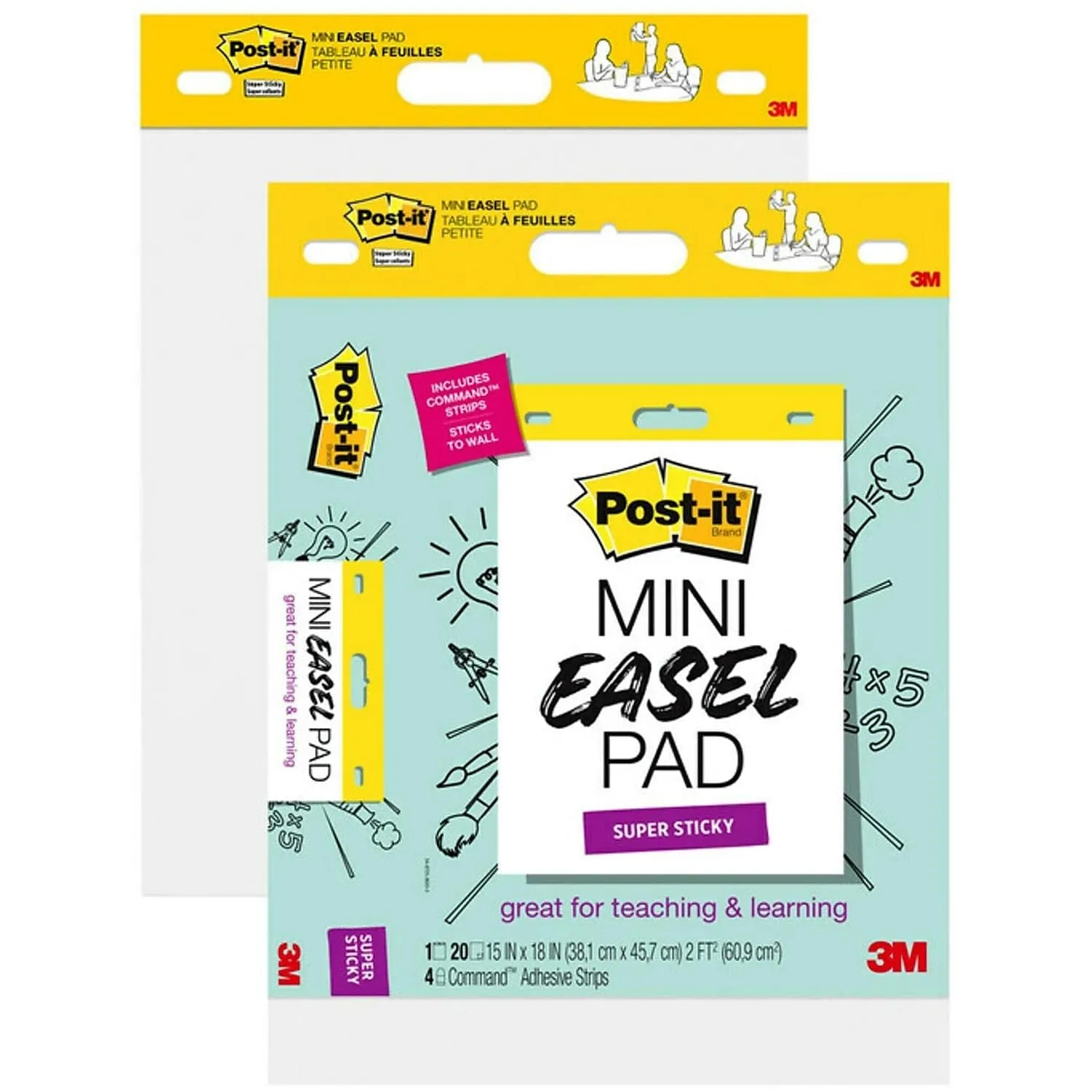 Post-it Super Sticky Mini Easel Pads, 15in x 18in, 2 Pads, 20 Sheets/Pad, School Supplies for Classrooms, White