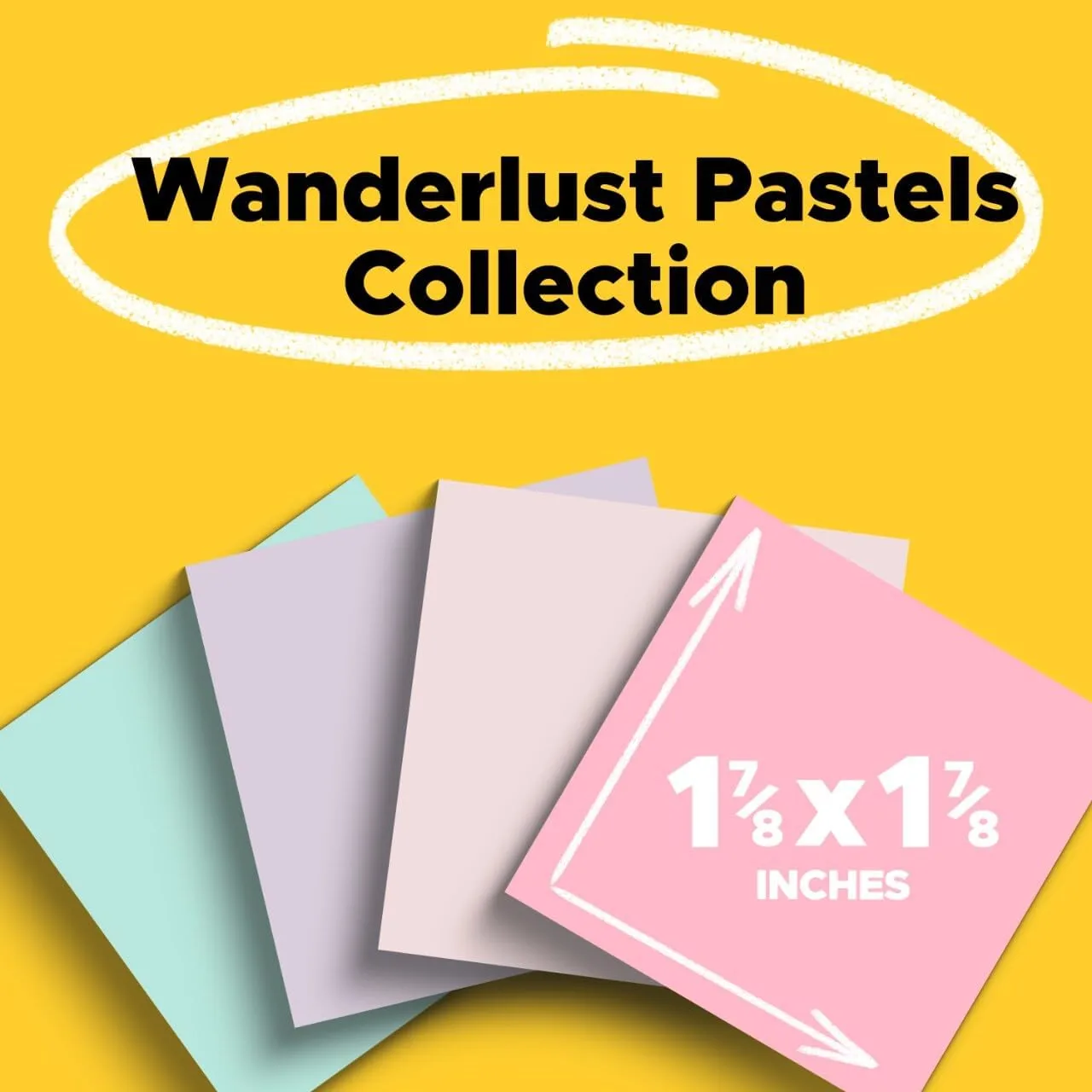 Post-it 100% Recycled Super Sticky Notes, 18 Pads, 1 7/8 in x 1 7/8 in, Wanderlust Pastels
