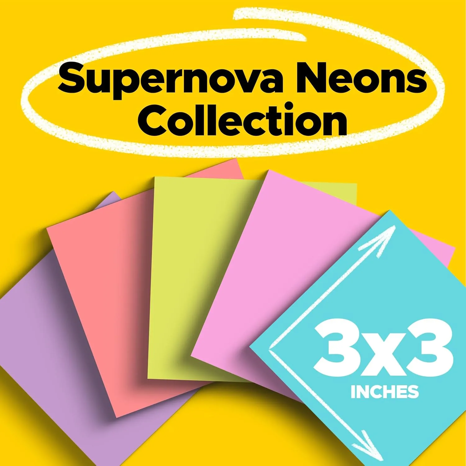 Post-it Super Sticky Notes, 3x3 in, 12 Pads, 2X The Sticking Power, Supernova Neons, Bright Colors, Recyclable (654-12SSMIA)