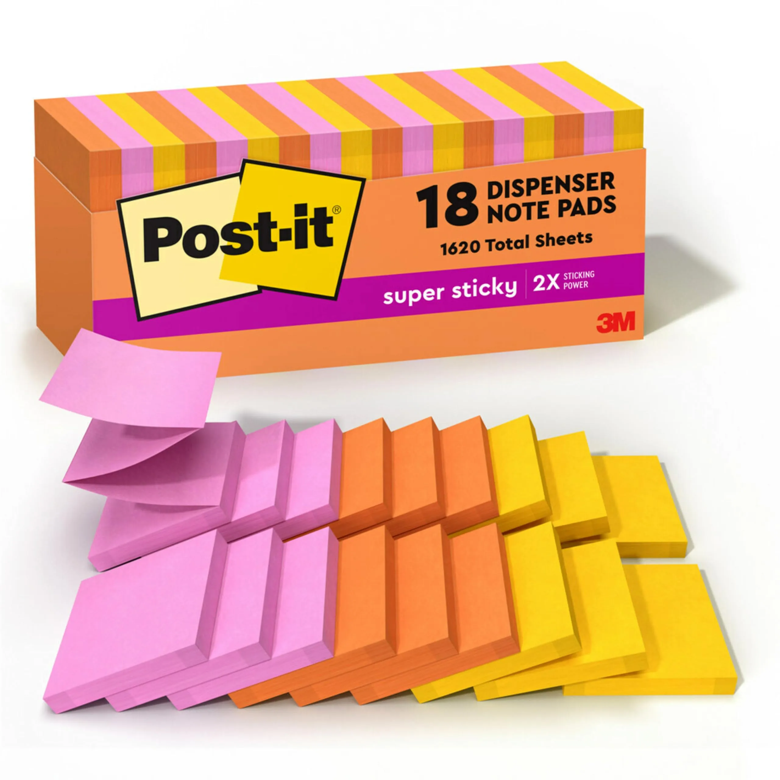 Post-it Super Sticky Notes, 3x3 in, 18 Pads, 2X The Sticking Power, Energy Boost Collection, Bright Colors, Recyclable (R330-18SSAUCP) 7.3" x 3.1"