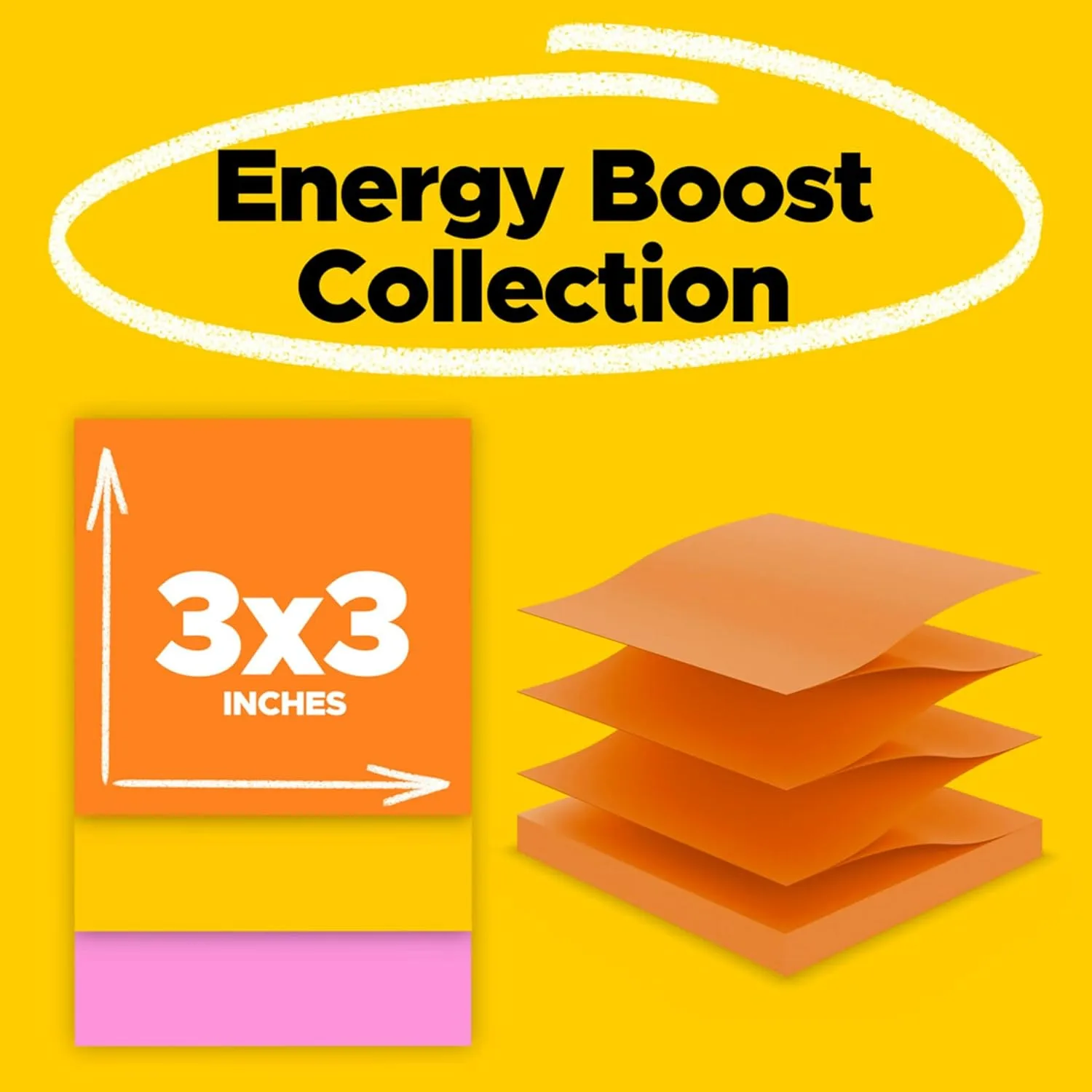Post-it Super Sticky Notes, 3x3 in, 18 Pads, 2X The Sticking Power, Energy Boost Collection, Bright Colors, Recyclable (R330-18SSAUCP) 7.3" x 3.1"
