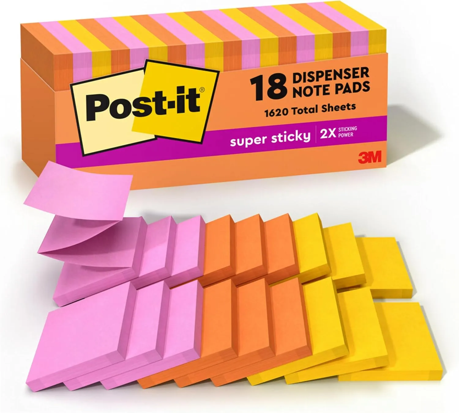 Post-it Super Sticky Notes, 3x3 in, 18 Pads, 2X The Sticking Power, Energy Boost Collection, Bright Colors, Recyclable (R330-18SSAUCP) 7.3" x 3.1"