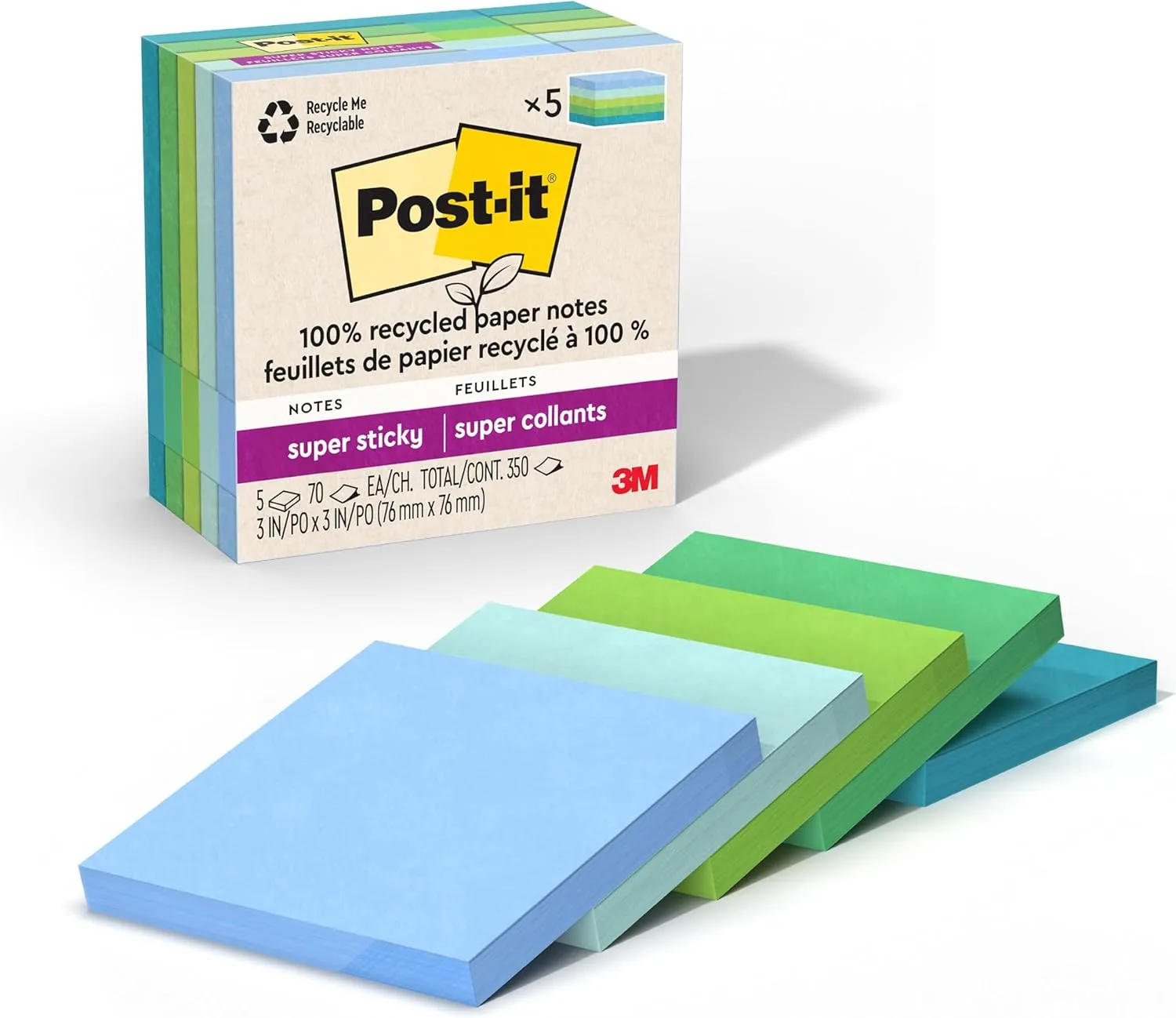 Post-it 100% Recycled Paper Super Sticky Notes