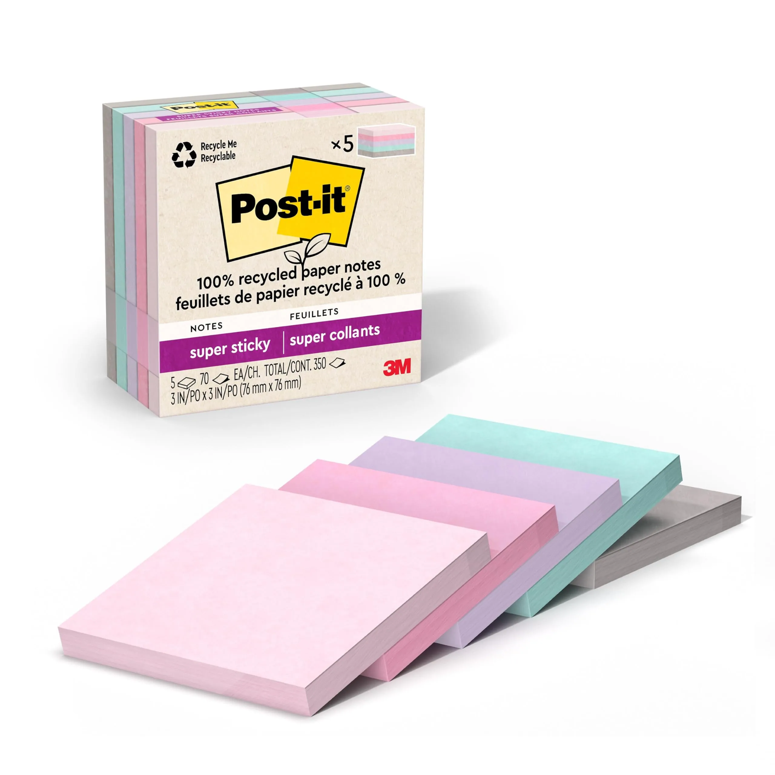 Post-it 100% Recycled Paper Super Sticky Notes