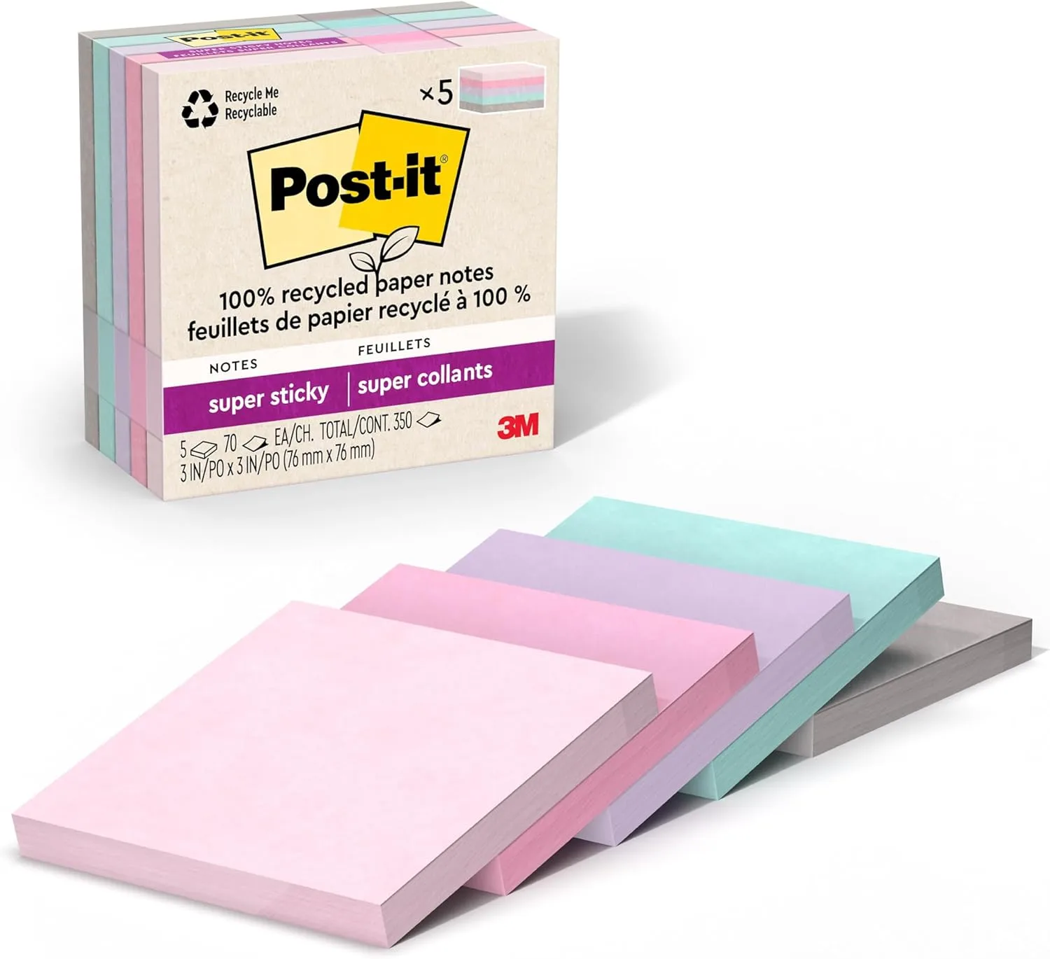 Post-it 100% Recycled Paper Super Sticky Notes