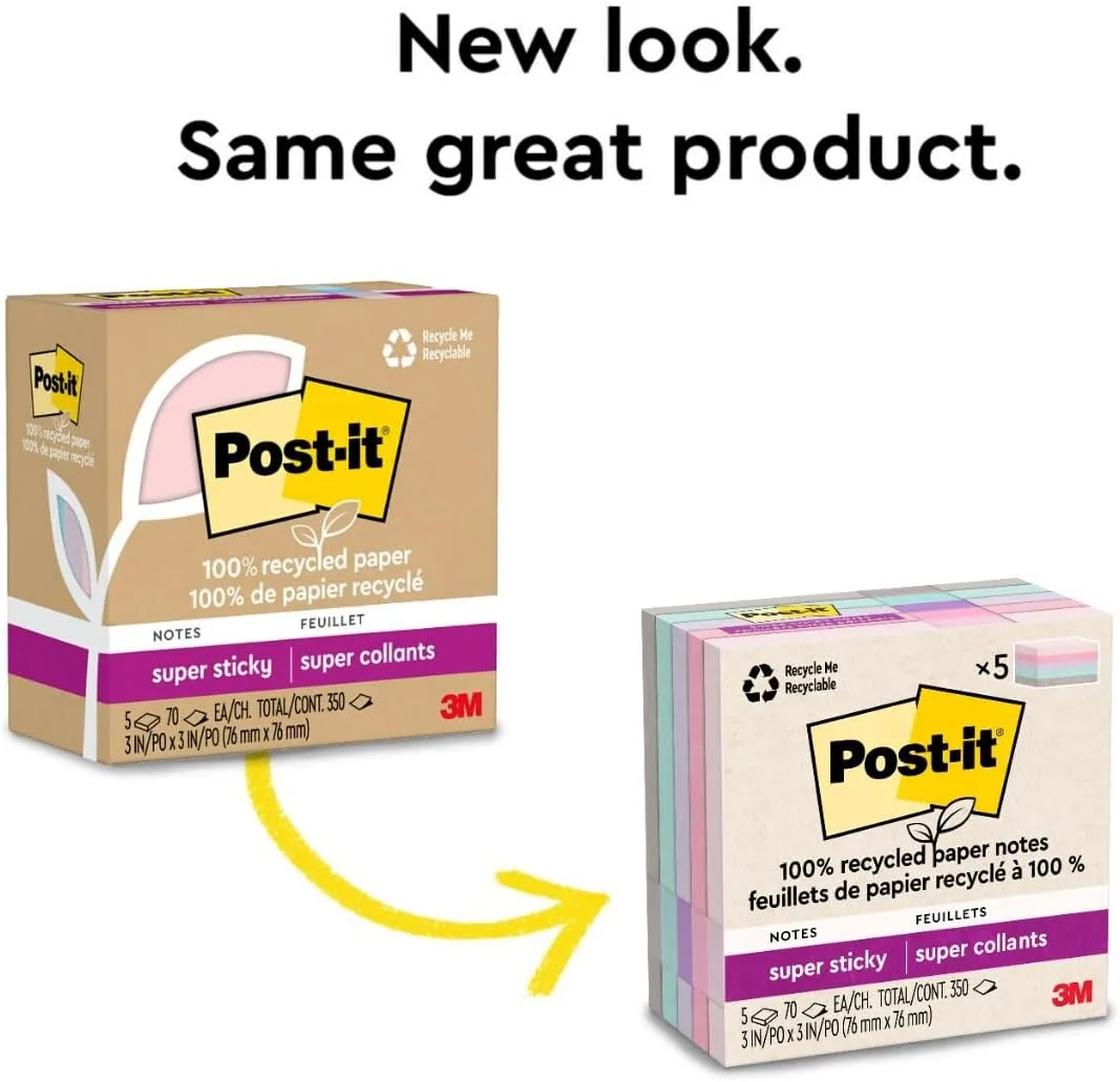 Post-it 100% Recycled Paper Super Sticky Notes