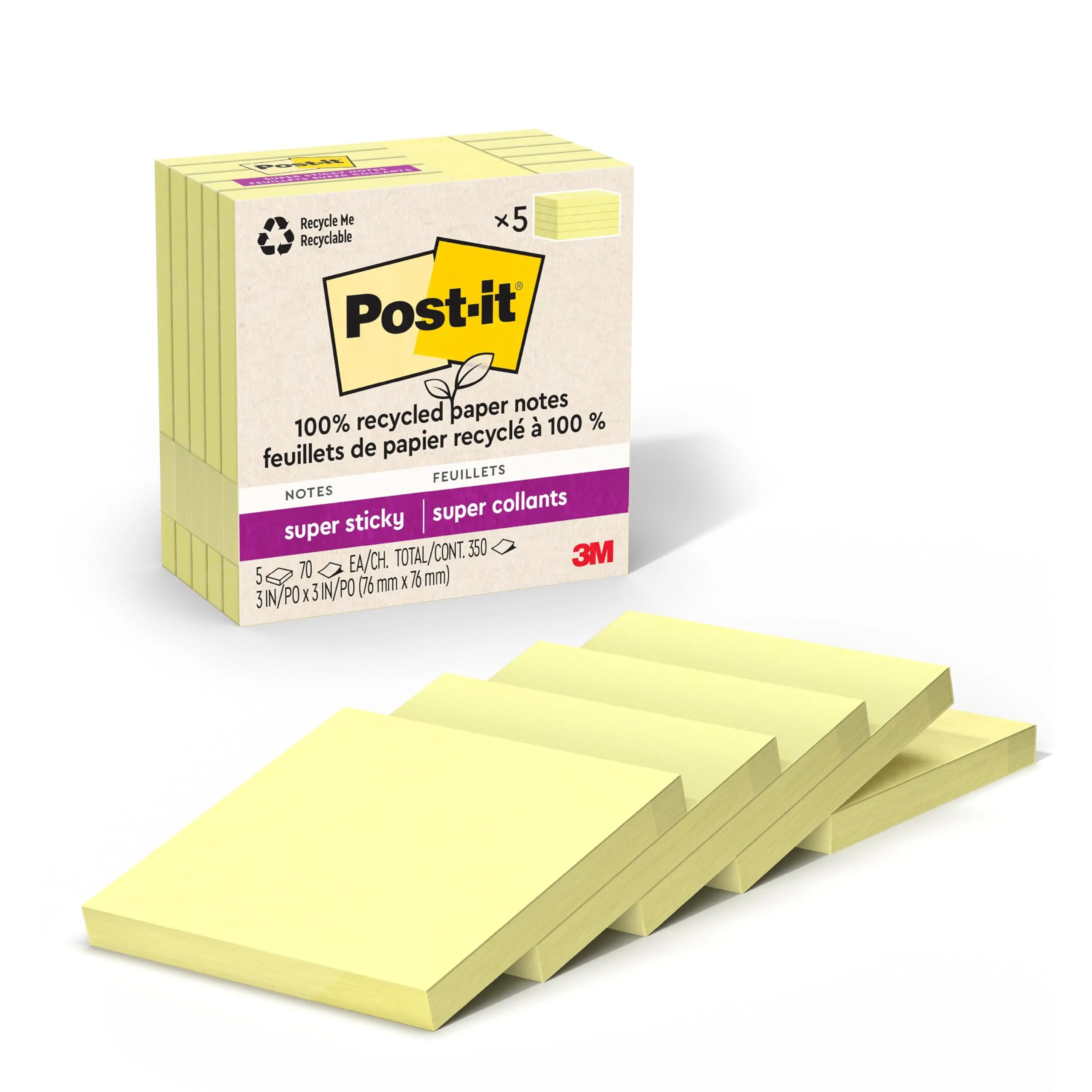 Post-it 100% Recycled Paper Super Sticky Notes