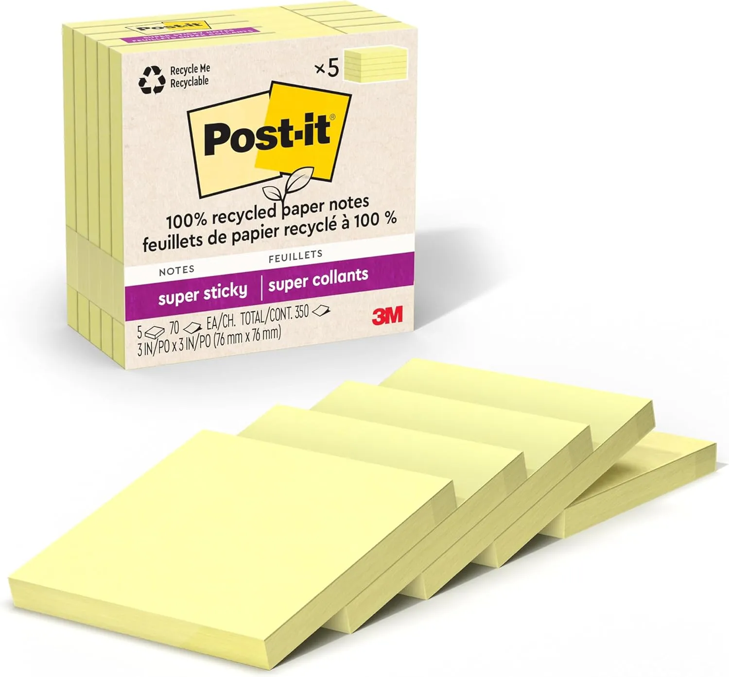 Post-it 100% Recycled Paper Super Sticky Notes