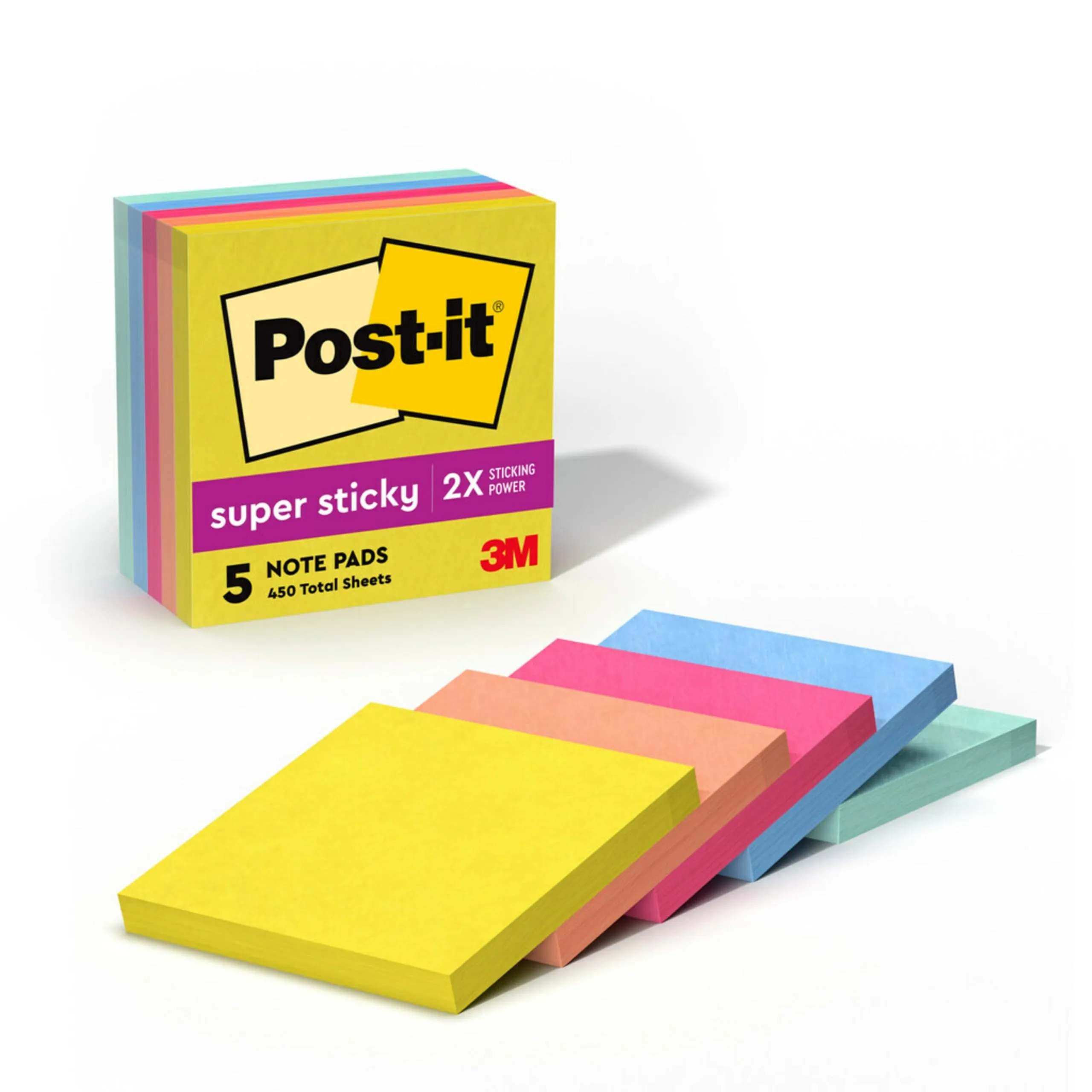 Post-it Super Sticky Notes, 3 x 3 in, 5 Pads - Summer Joy Collection