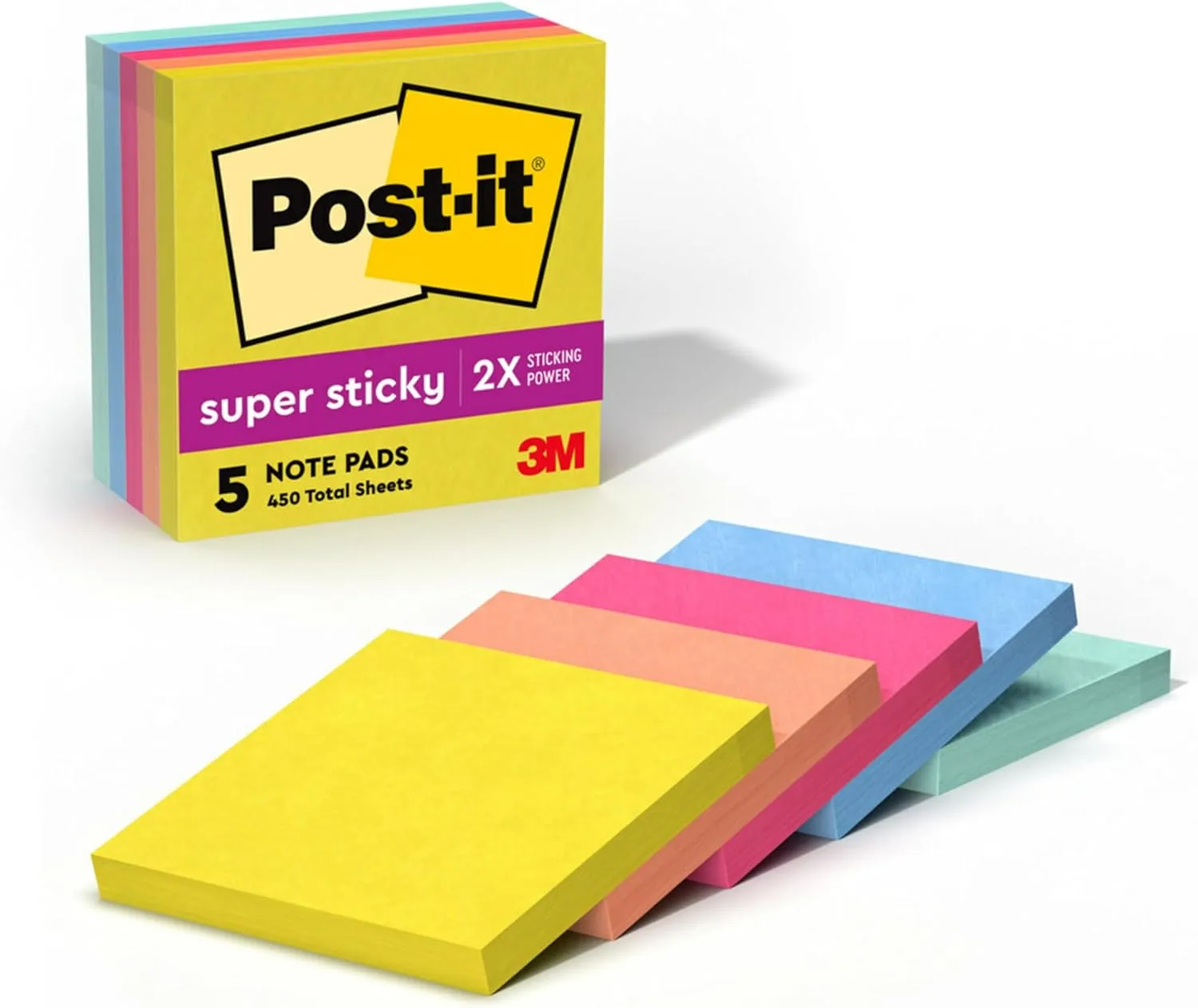 Post-it Super Sticky Notes, 3 x 3 in, 5 Pads - Summer Joy Collection