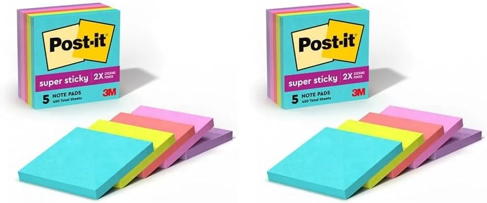 Post-it Super Sticky Notes, 3 x 3 in, Supernova Neons, 5 Pads/Pack