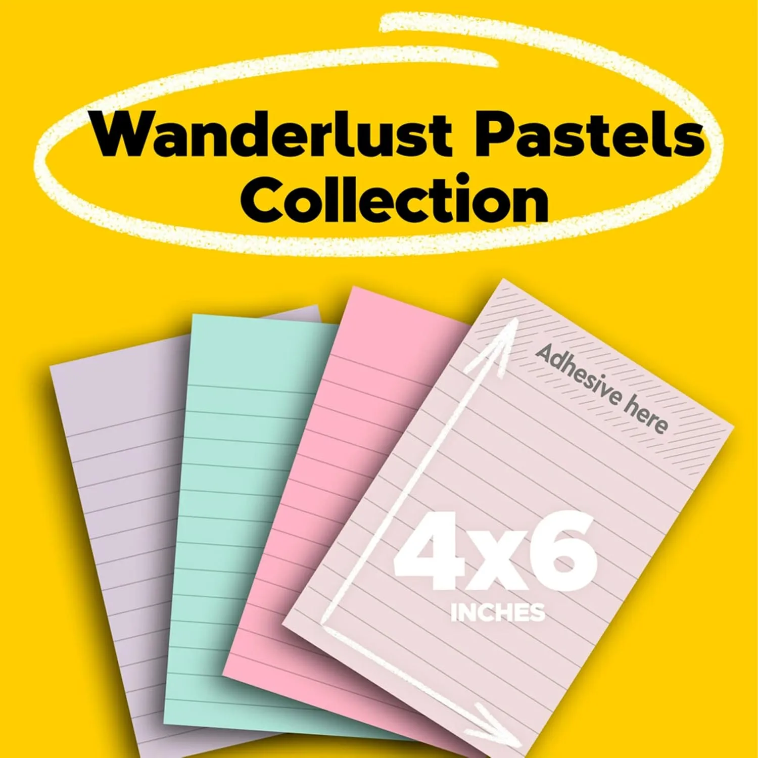 Post-it 100% Recycled Paper Super Sticky Notes, Lined, 4 in. x 6 in., 4 Pads, 45 Sheets per Pad