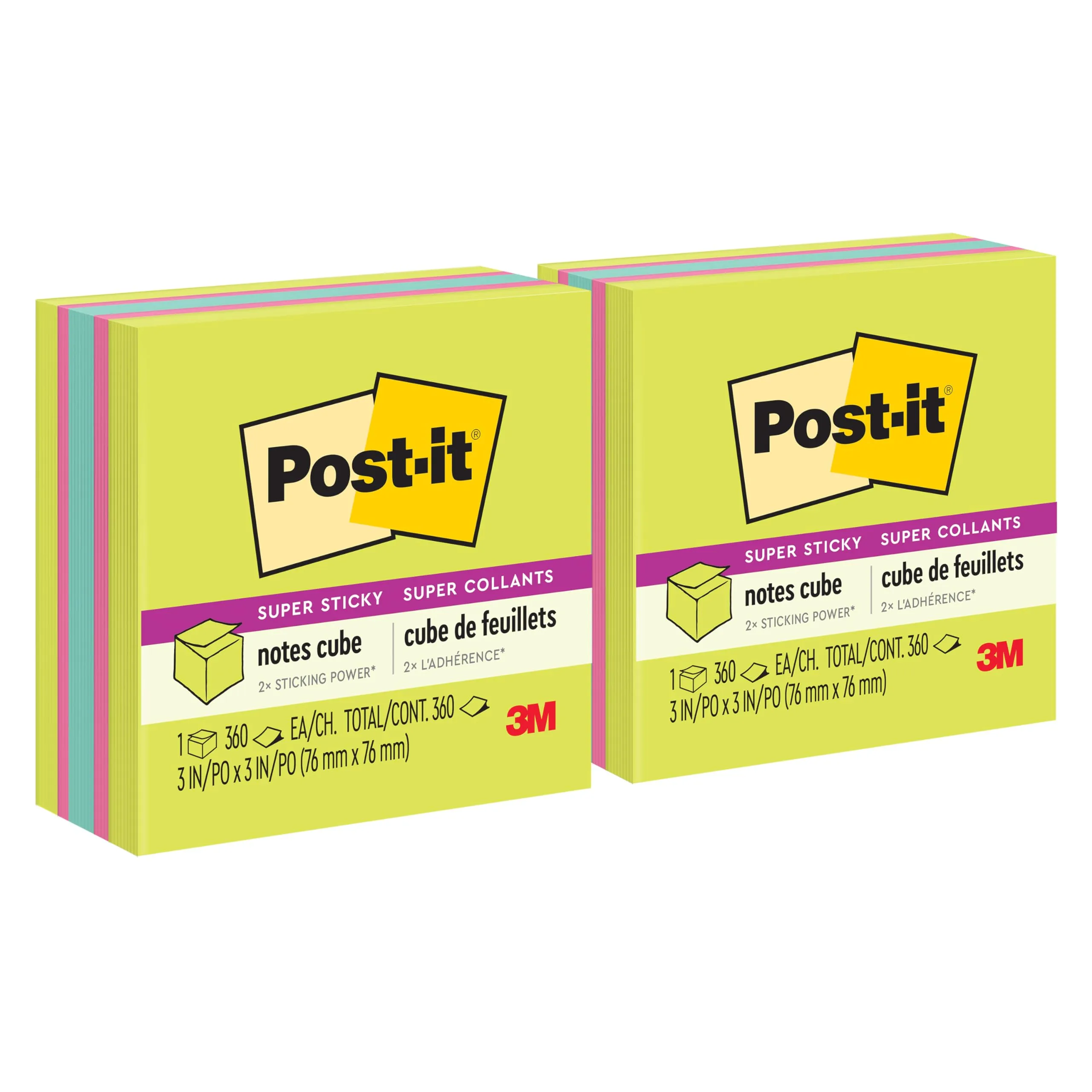 Post-it Super Sticky Notes, 3 in x 3 in, 1 Cube, Bright Colors, Recyclable