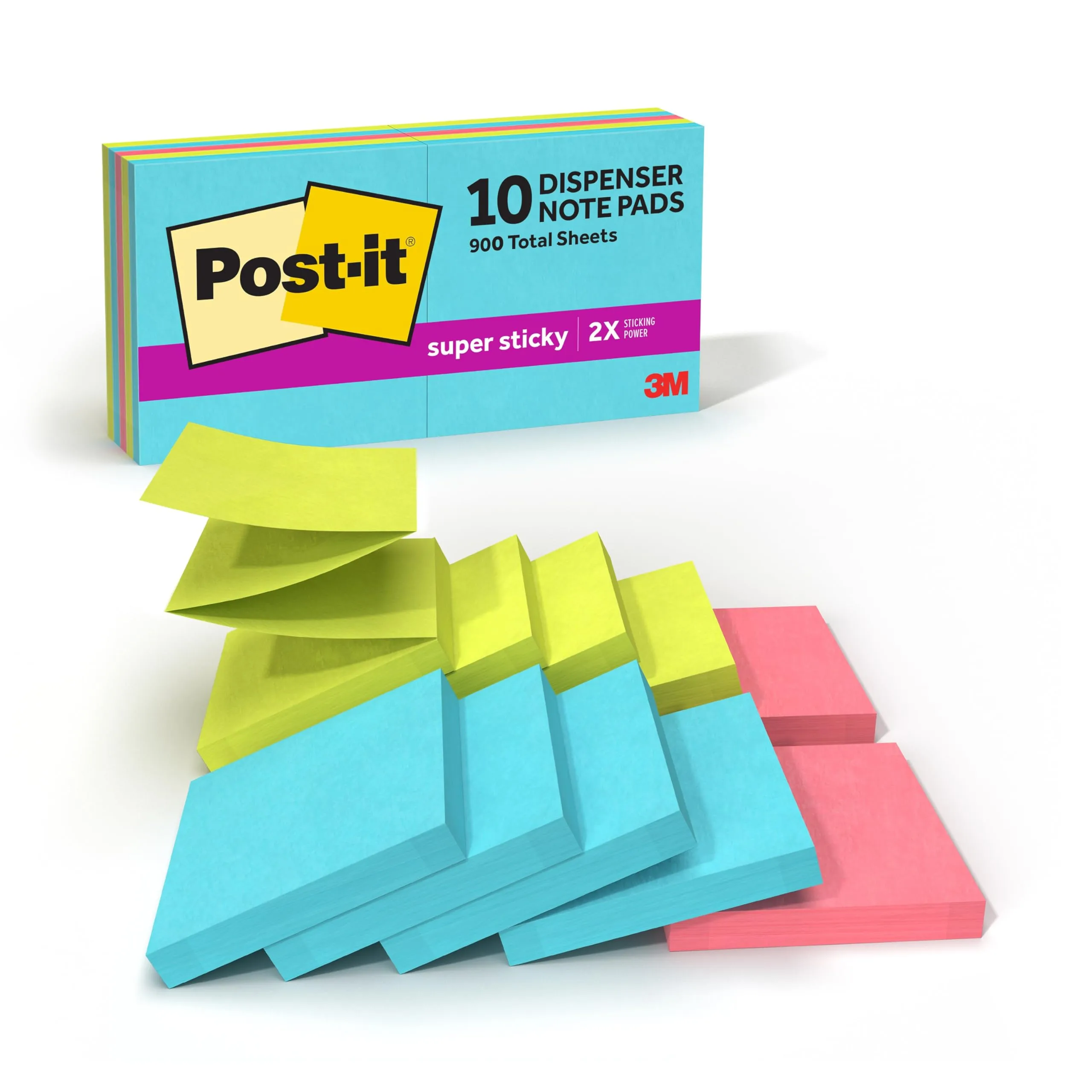 Post-it Super Sticky Pop-up Notes, 10 Pads, 3 x 3 in, Supernova Neons