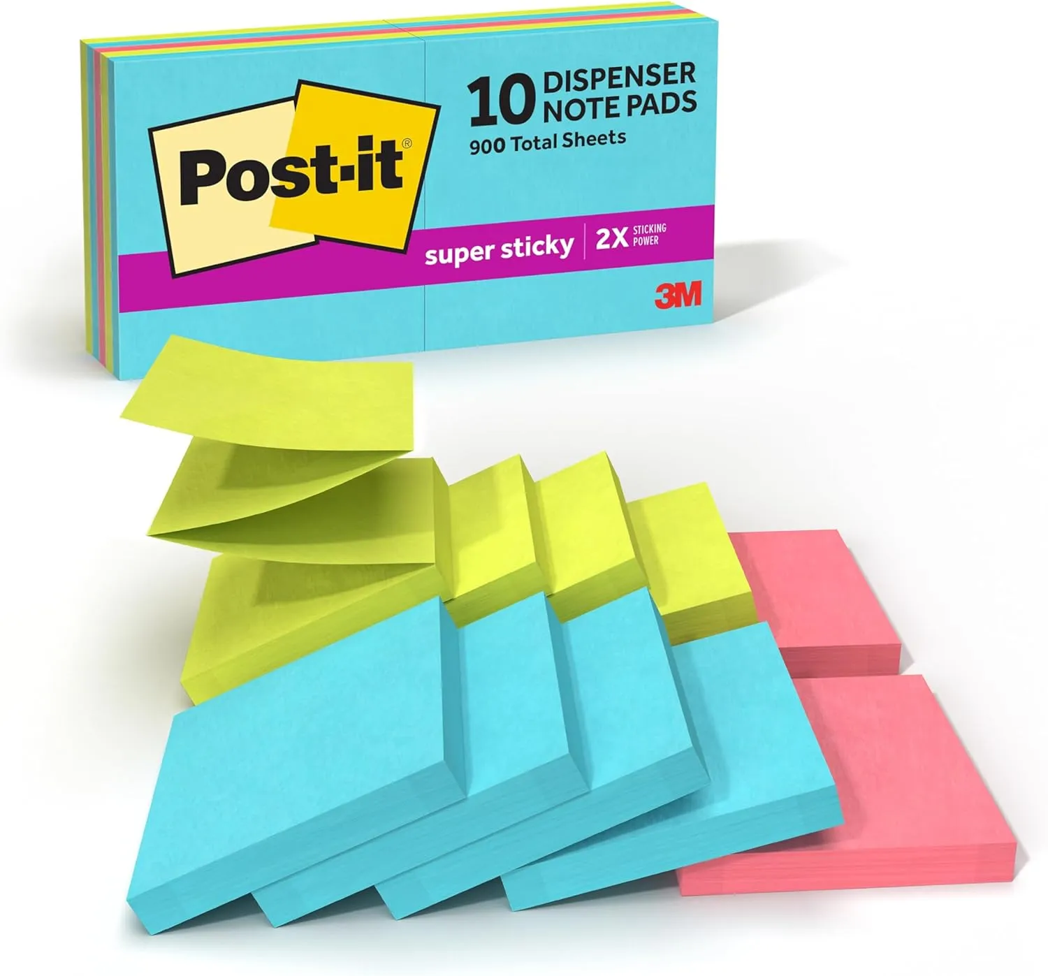 Post-it Super Sticky Pop-up Notes, 10 Pads, 3 x 3 in, Supernova Neons