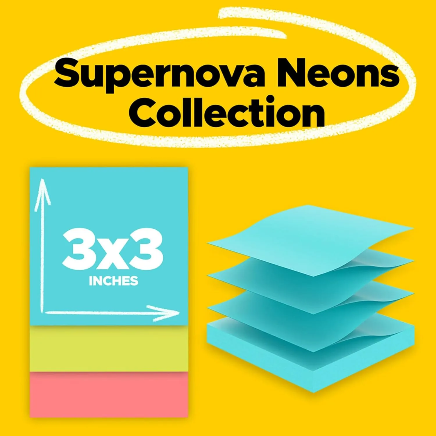 Post-it Super Sticky Pop-up Notes, 10 Pads, 3 x 3 in, Supernova Neons