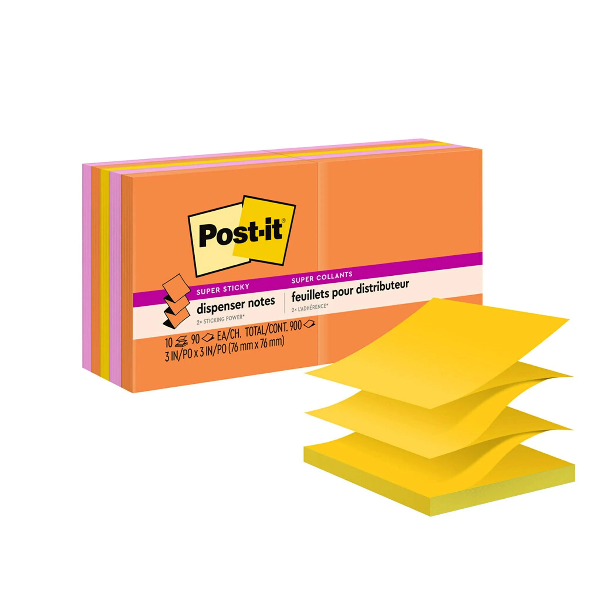 Post-it Super Sticky Pop Up Notes, 3 x 3 in, 10 Pads, 90 Sheets/Pad - Energy Boost Collection