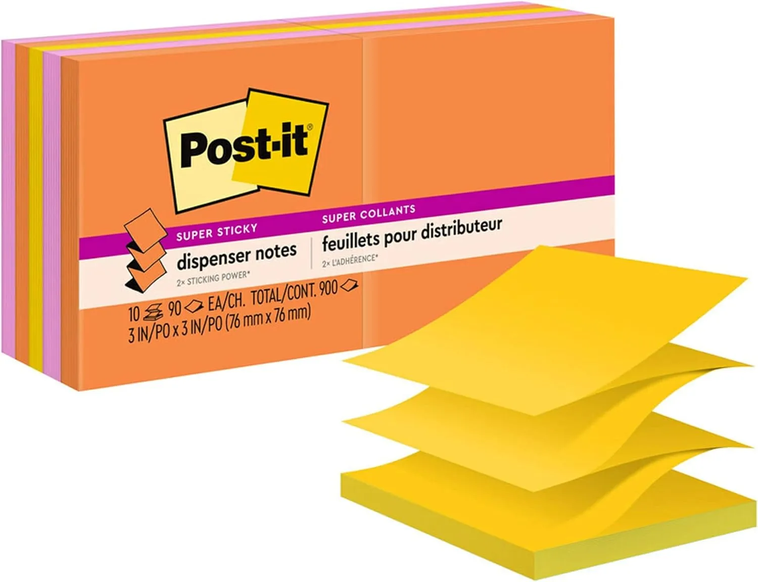 Post-it Super Sticky Pop Up Notes, 3 x 3 in, 10 Pads, 90 Sheets/Pad - Energy Boost Collection