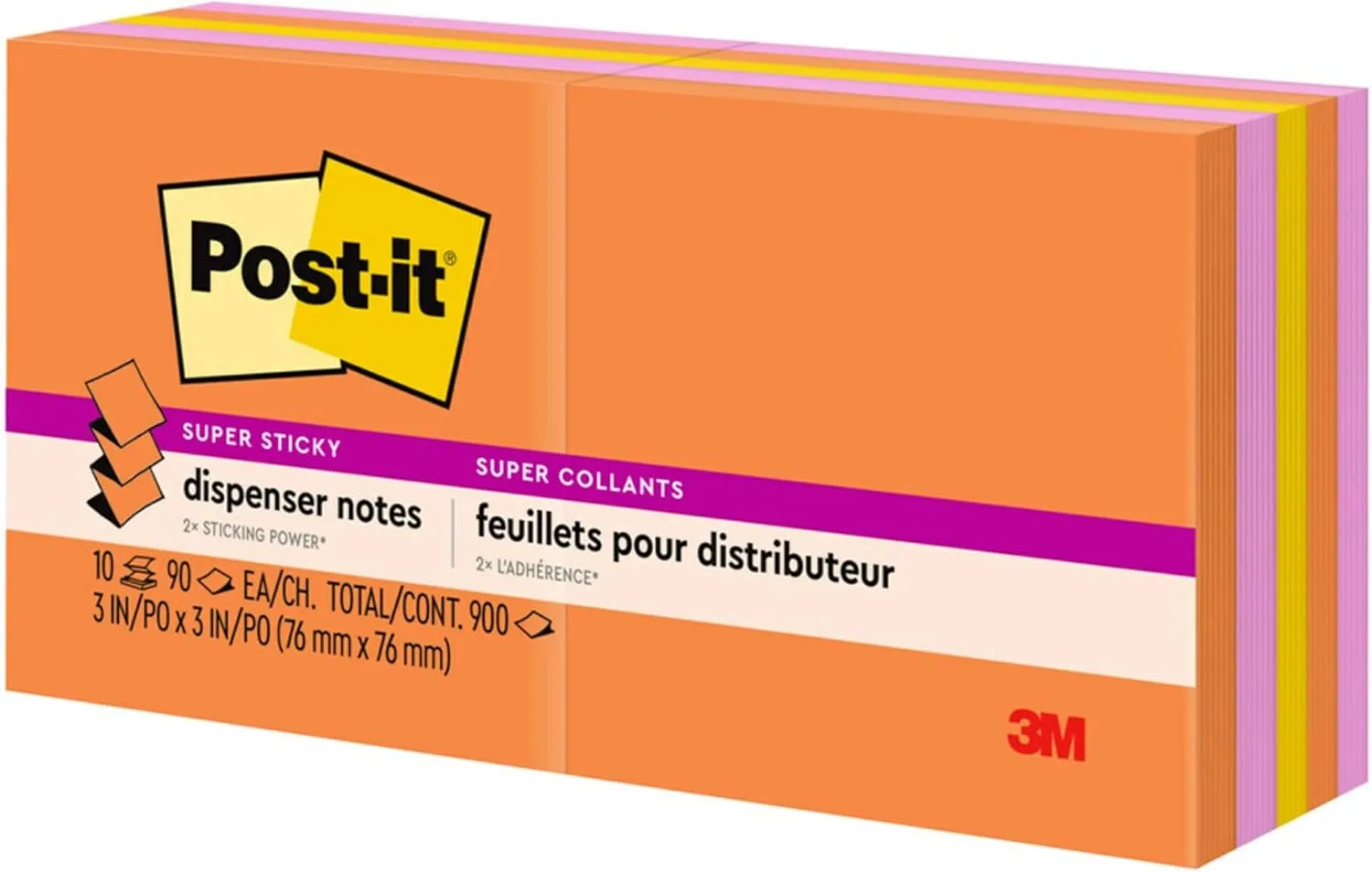 Post-it Super Sticky Pop Up Notes, 3 x 3 in, 10 Pads, 90 Sheets/Pad - Energy Boost Collection