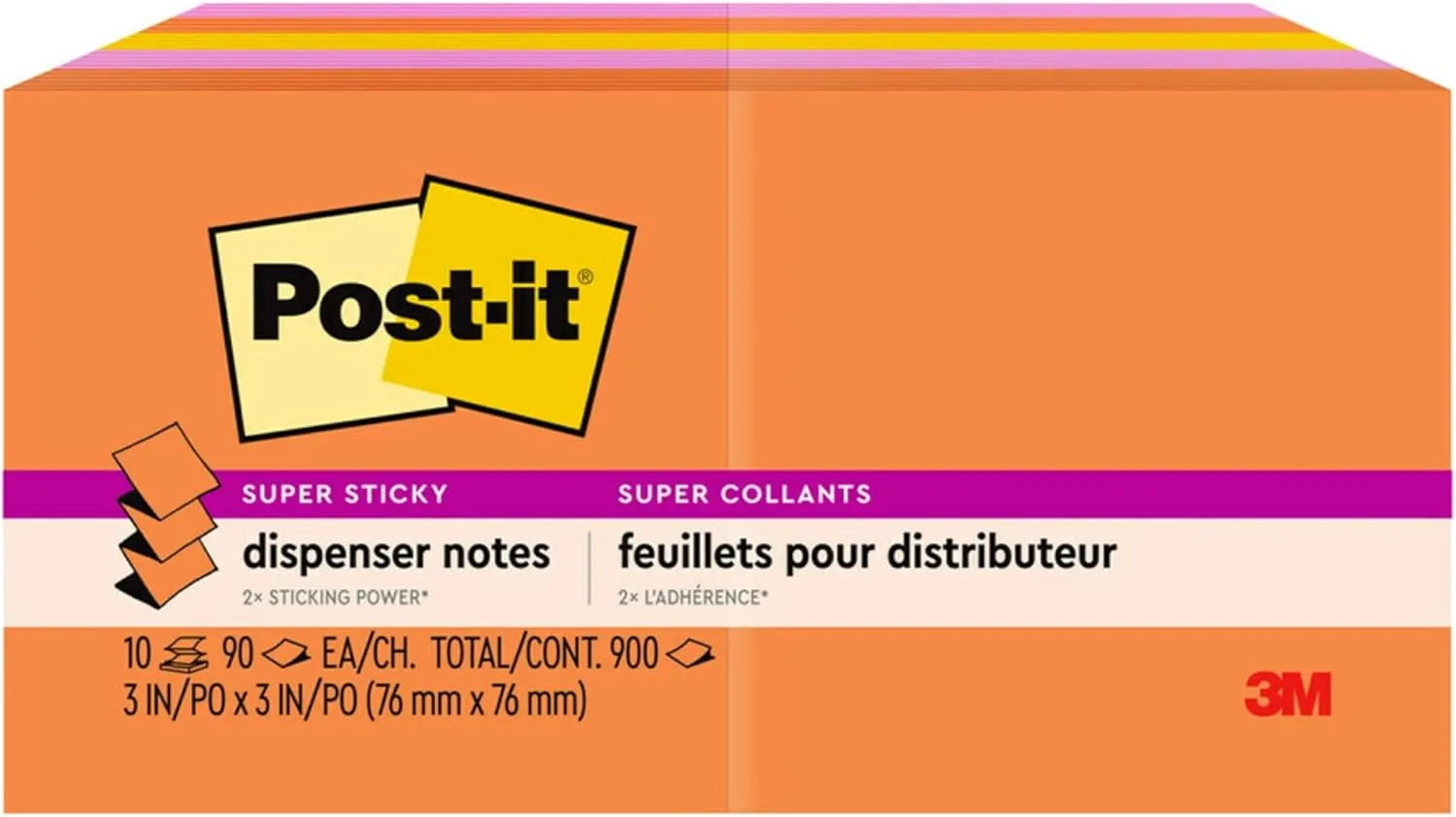 Post-it Super Sticky Pop Up Notes, 3 x 3 in, 10 Pads, 90 Sheets/Pad - Energy Boost Collection