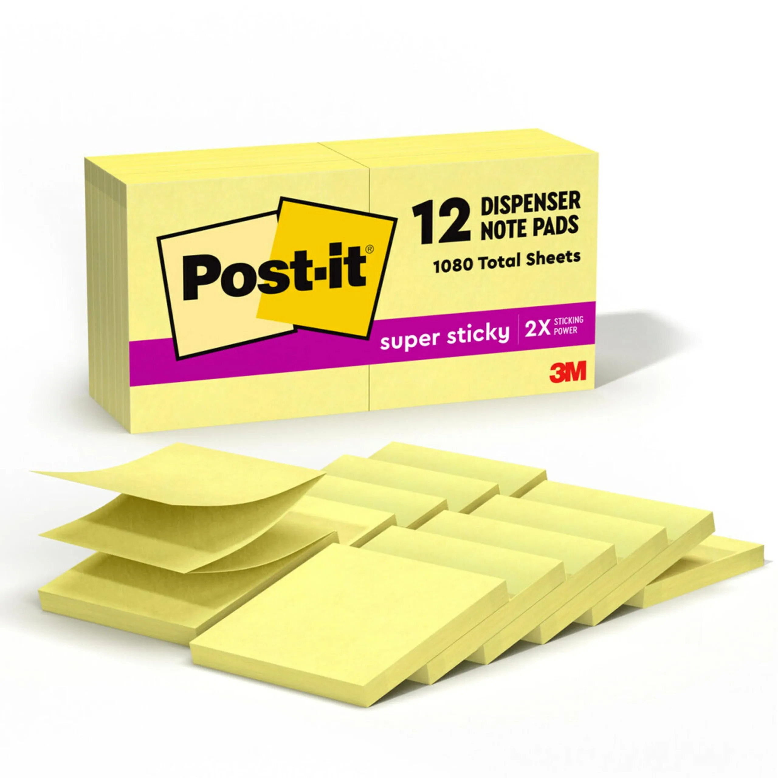 Post-it Super Sticky Pop-up Notes, 3x3 in, 12 Pads, 2X The Sticking Power, Canary Yellow