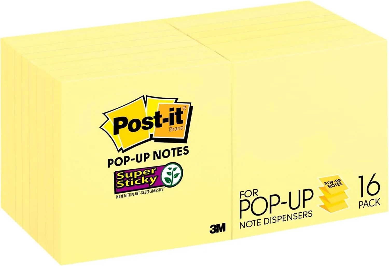 Post-it Super Sticky Pop Up Notes, 16 Pads, 3 in x 3 in, Canary Yellow