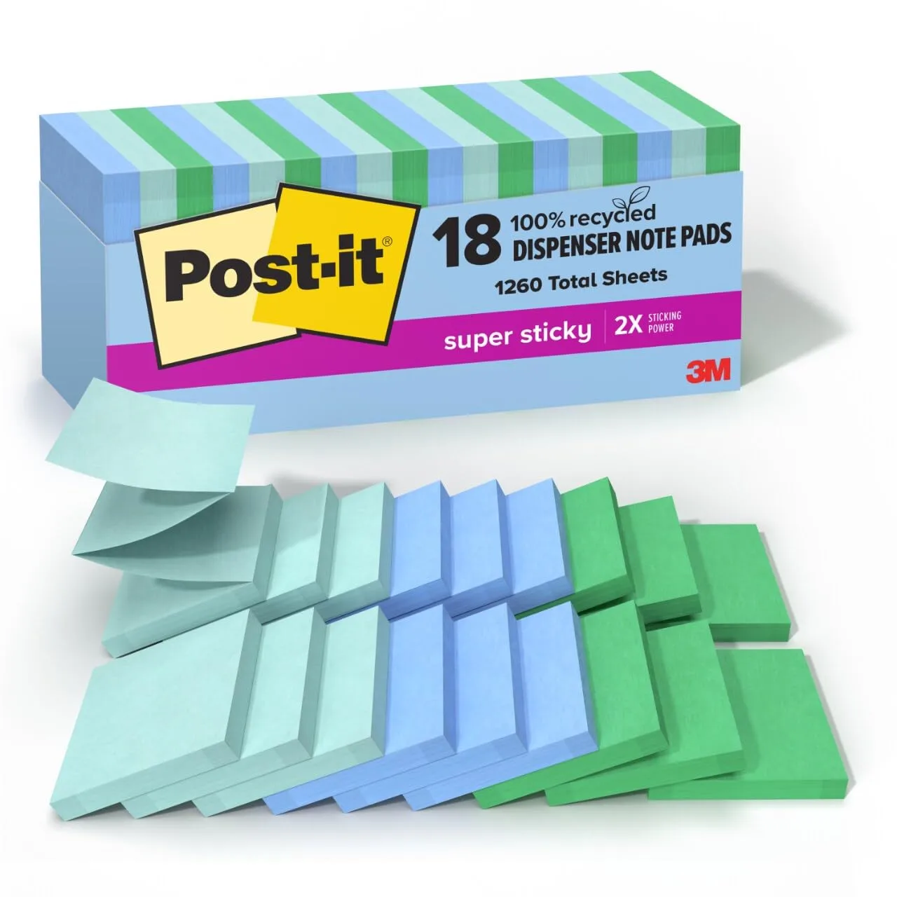 Post-it Super Sticky Pop-Up Notes, 3 x 3 in, 70 Sheets/Pad, Oasis Collection