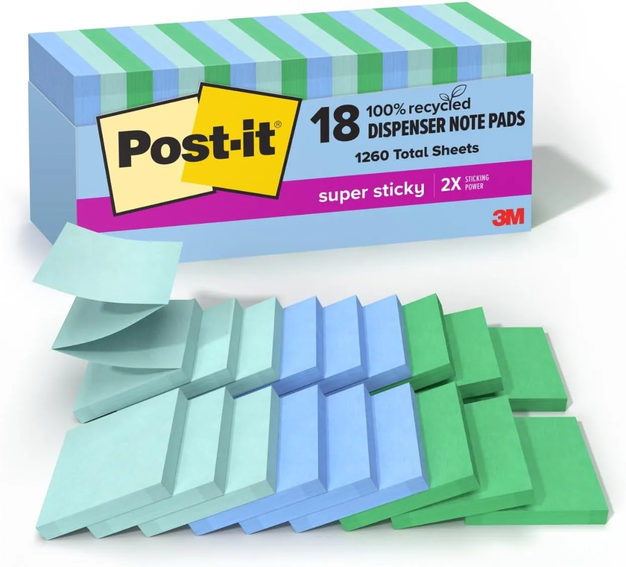 Post-it Super Sticky Pop-Up Notes, 3 x 3 in, 70 Sheets/Pad, Oasis Collection