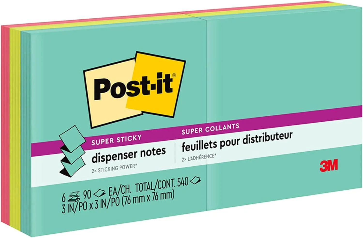 Post-it Super Sticky Pop-up Notes, 3 x 3 in, 6 Pads (Supernova Neons)