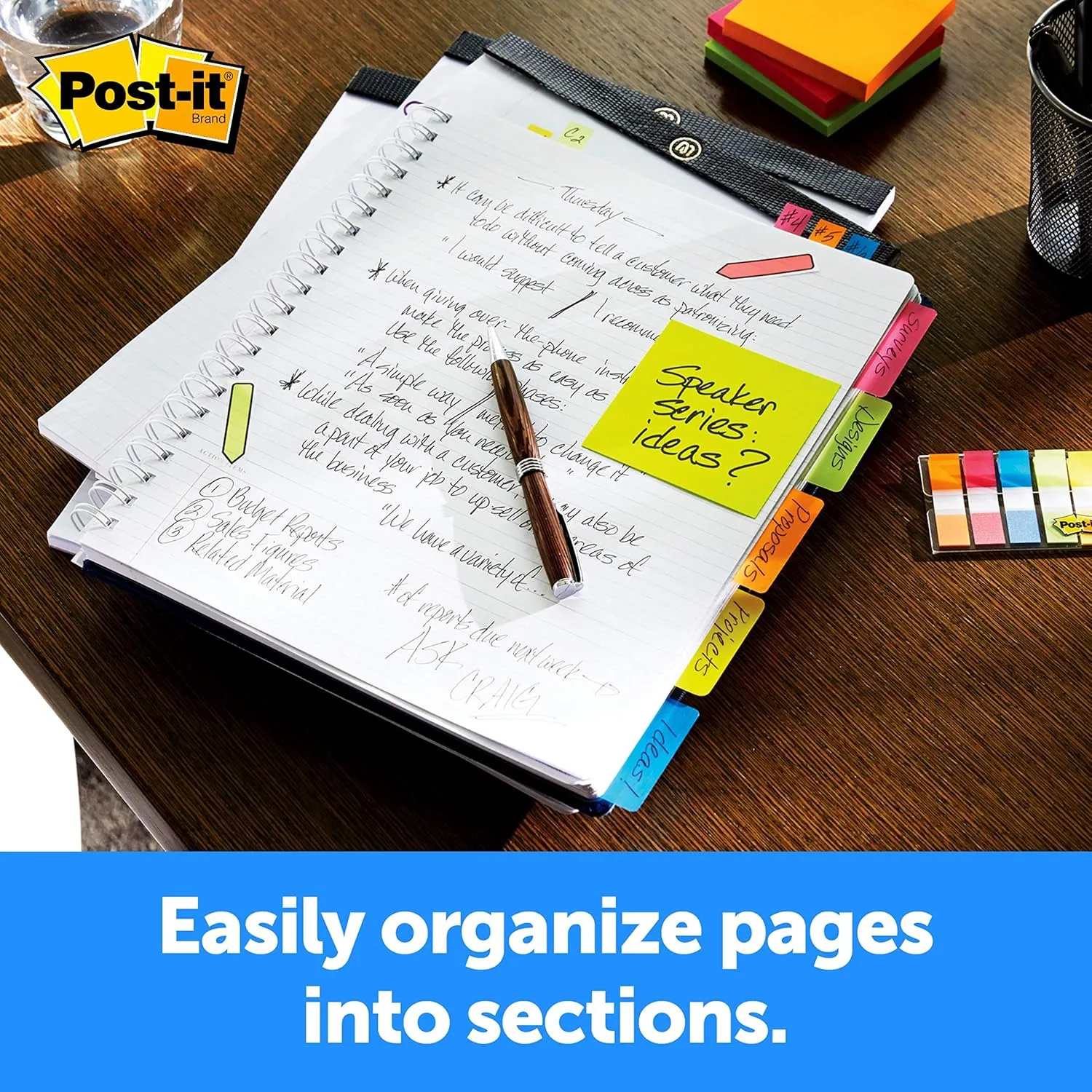 Post-it Tabs, 2 in, Assorted Bright Colors, 6 Tabs/Color, 24 Tabs/Pack